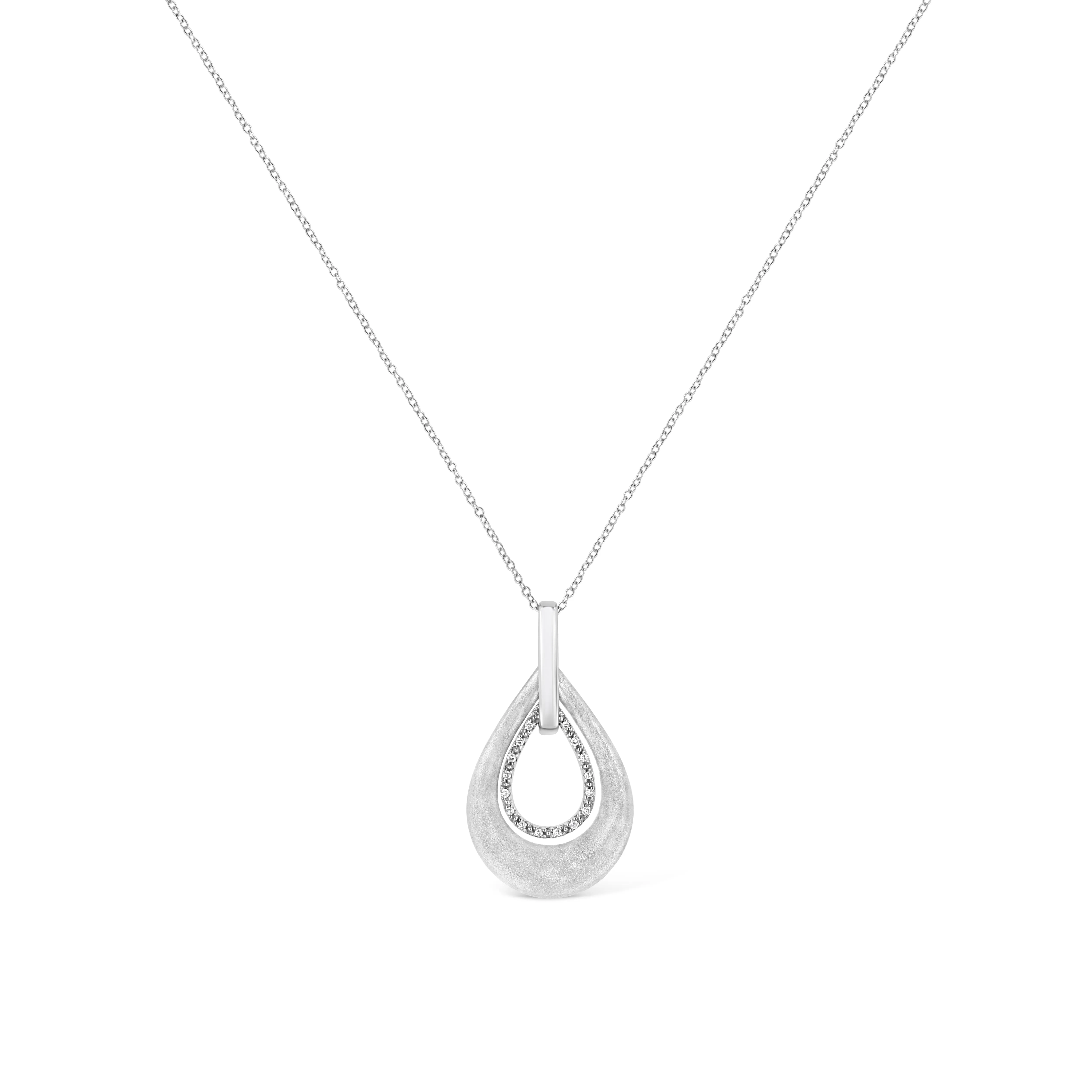 .925 Sterling Silver Prong-Set Diamond Accent Fashion Double Drop Design 18 Pendant Necklace
