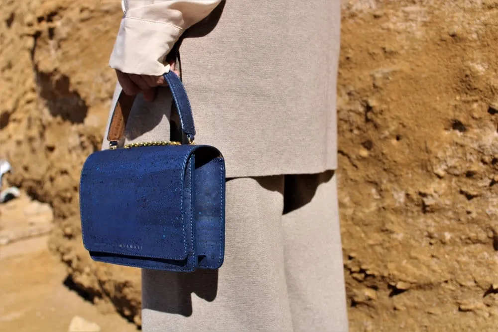 Alpha Handcrafted Cork Vegan Crossbody Bag | Navy