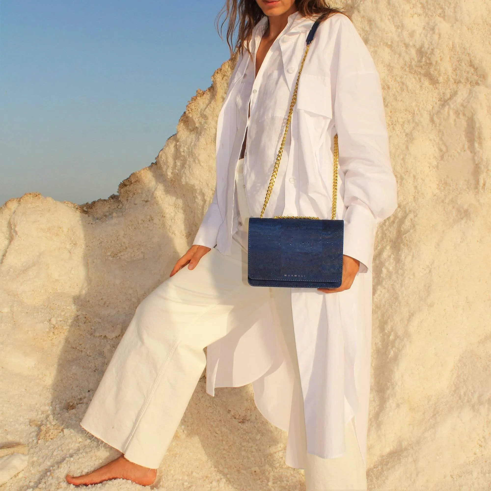 Alpha Handcrafted Cork Vegan Crossbody Bag | Navy