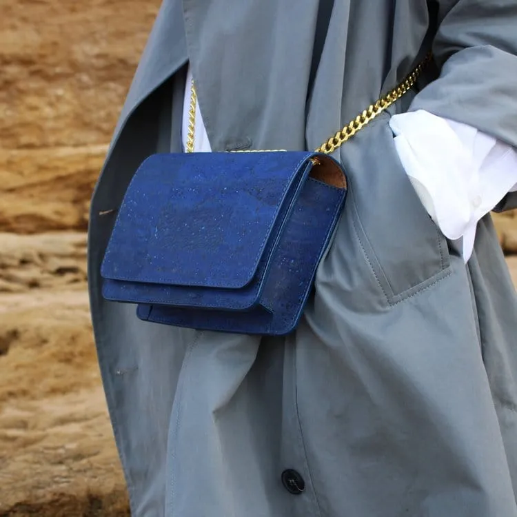 Alpha Handcrafted Cork Vegan Crossbody Bag | Navy