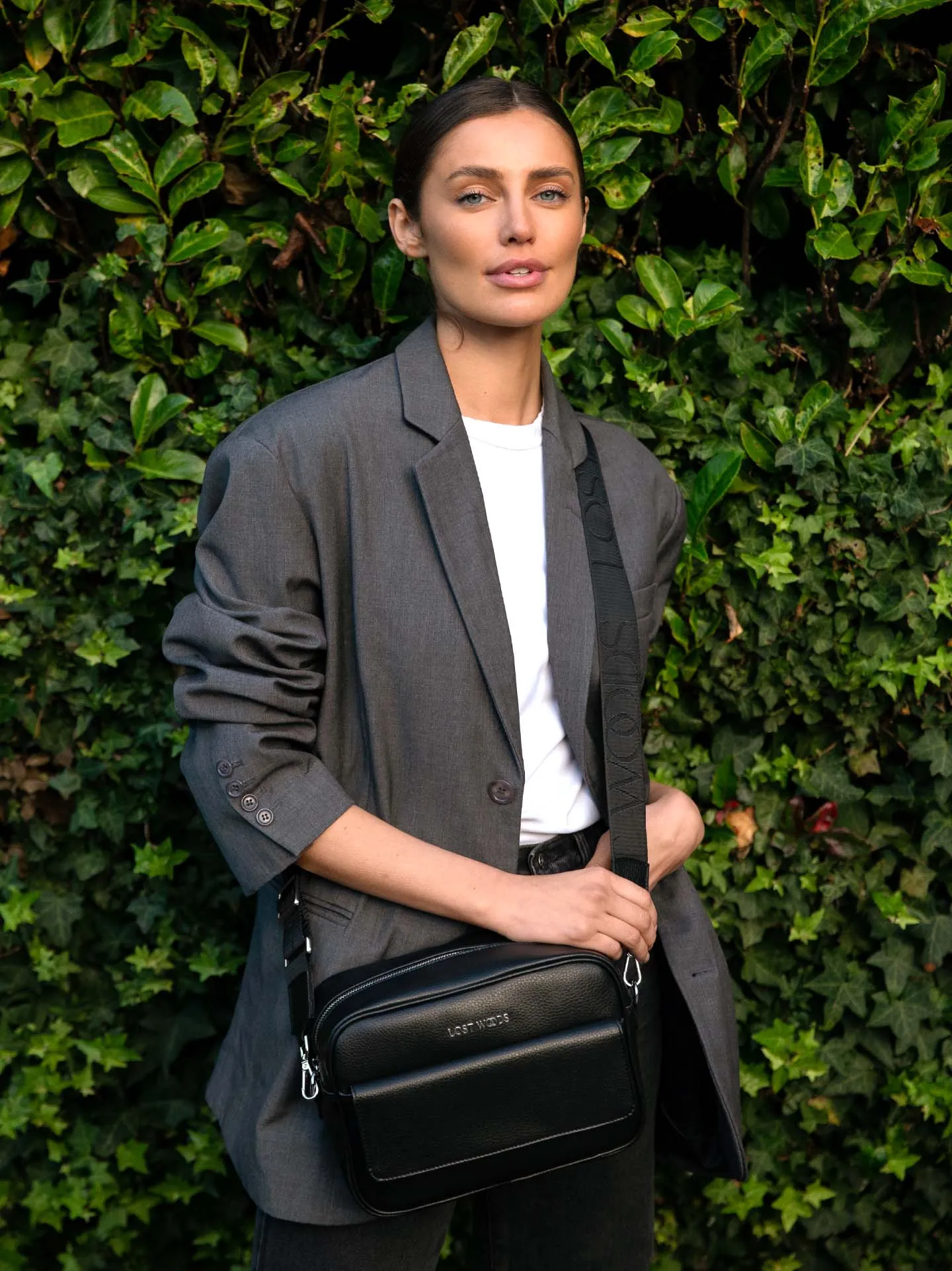 Aspen MIRUM® Leather Vegan Crossbody Bag | Black & Silver