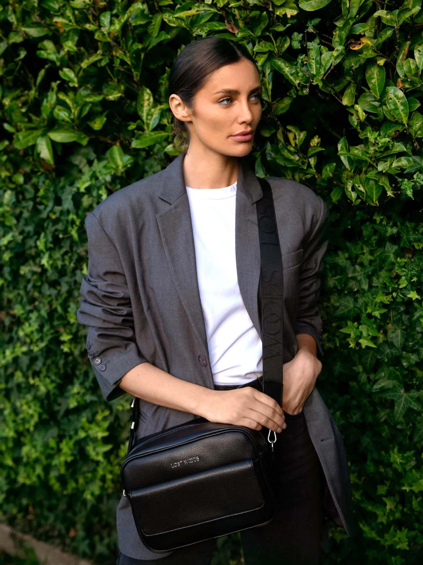 Aspen MIRUM® Leather Vegan Crossbody Bag | Black & Silver