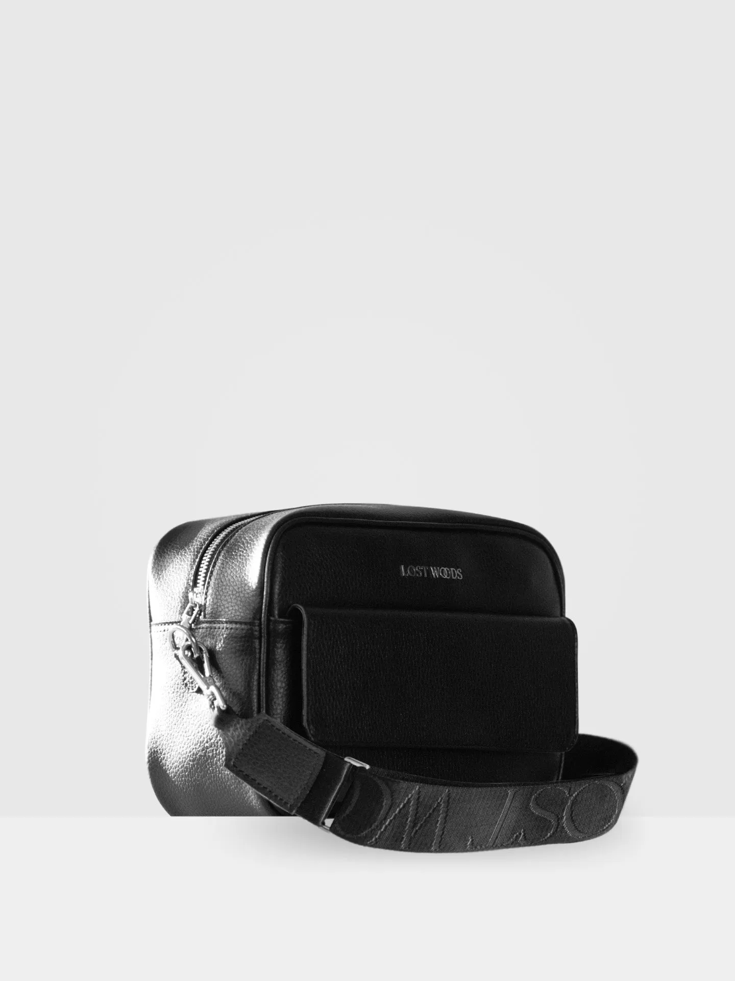 Aspen MIRUM® Leather Vegan Crossbody Bag | Black & Silver