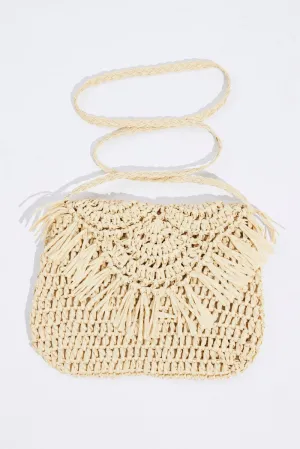 Beige Straw Crossbody Bag