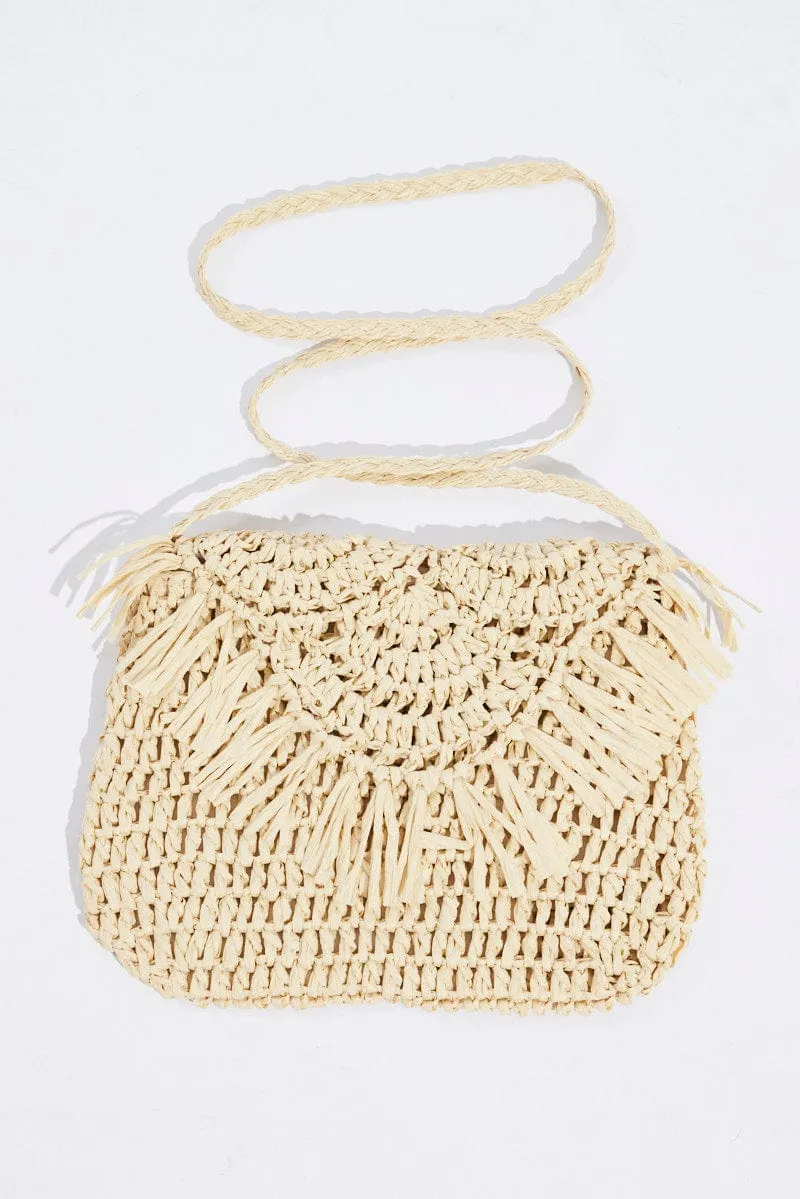 Beige Straw Crossbody Bag