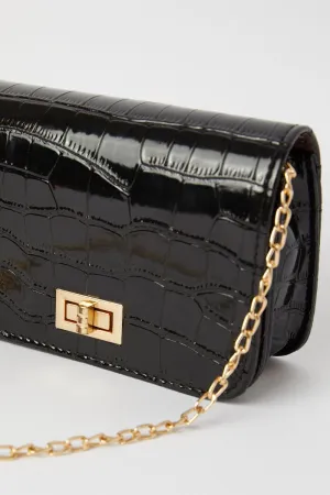 Black Nyla Rose Mock Croc Bag