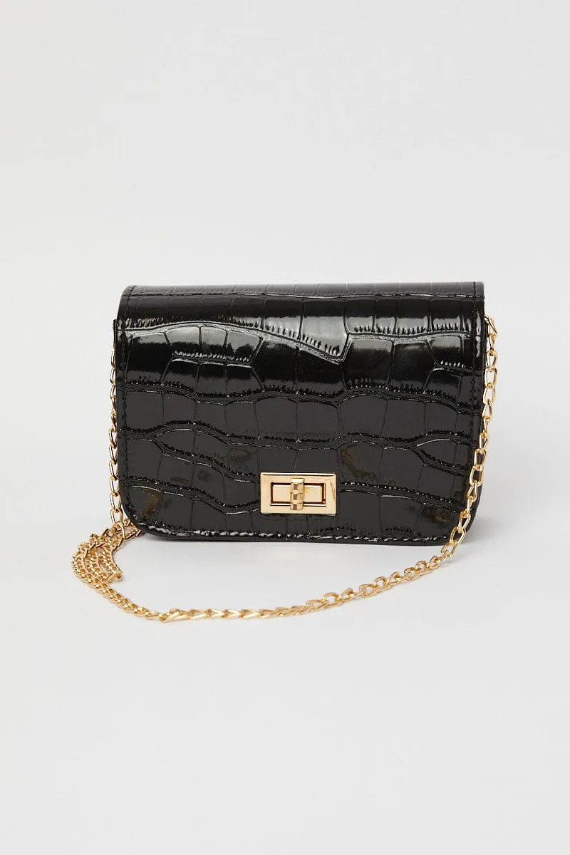 Black Nyla Rose Mock Croc Bag
