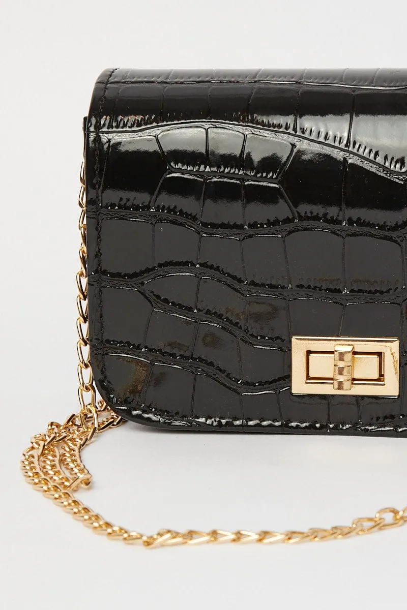 Black Nyla Rose Mock Croc Bag
