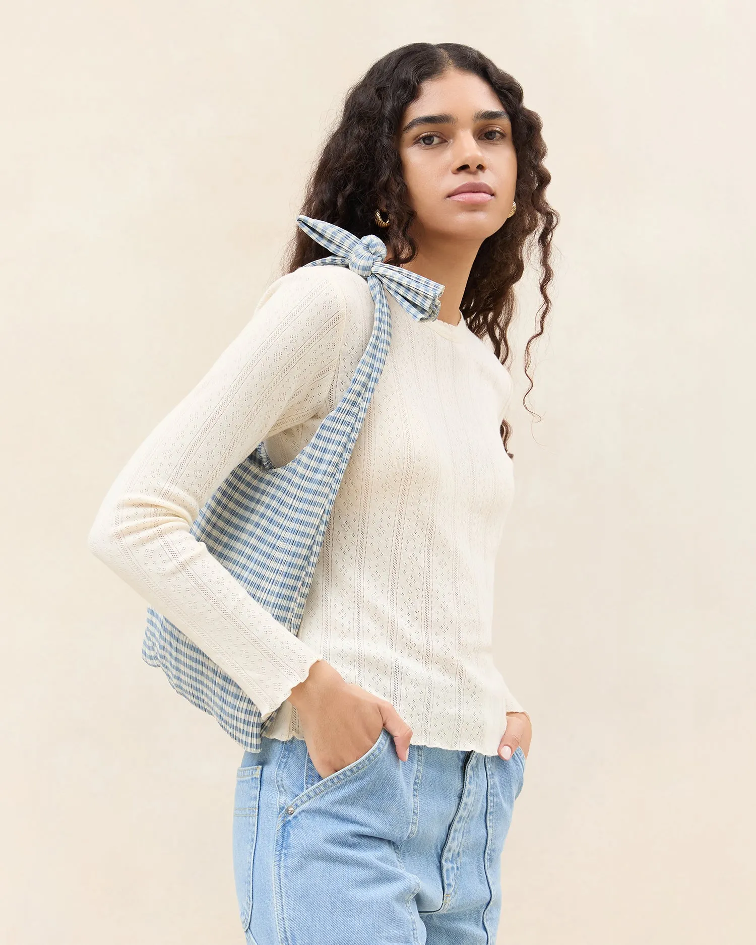 Bobby Blue Gingham Pleated Tote