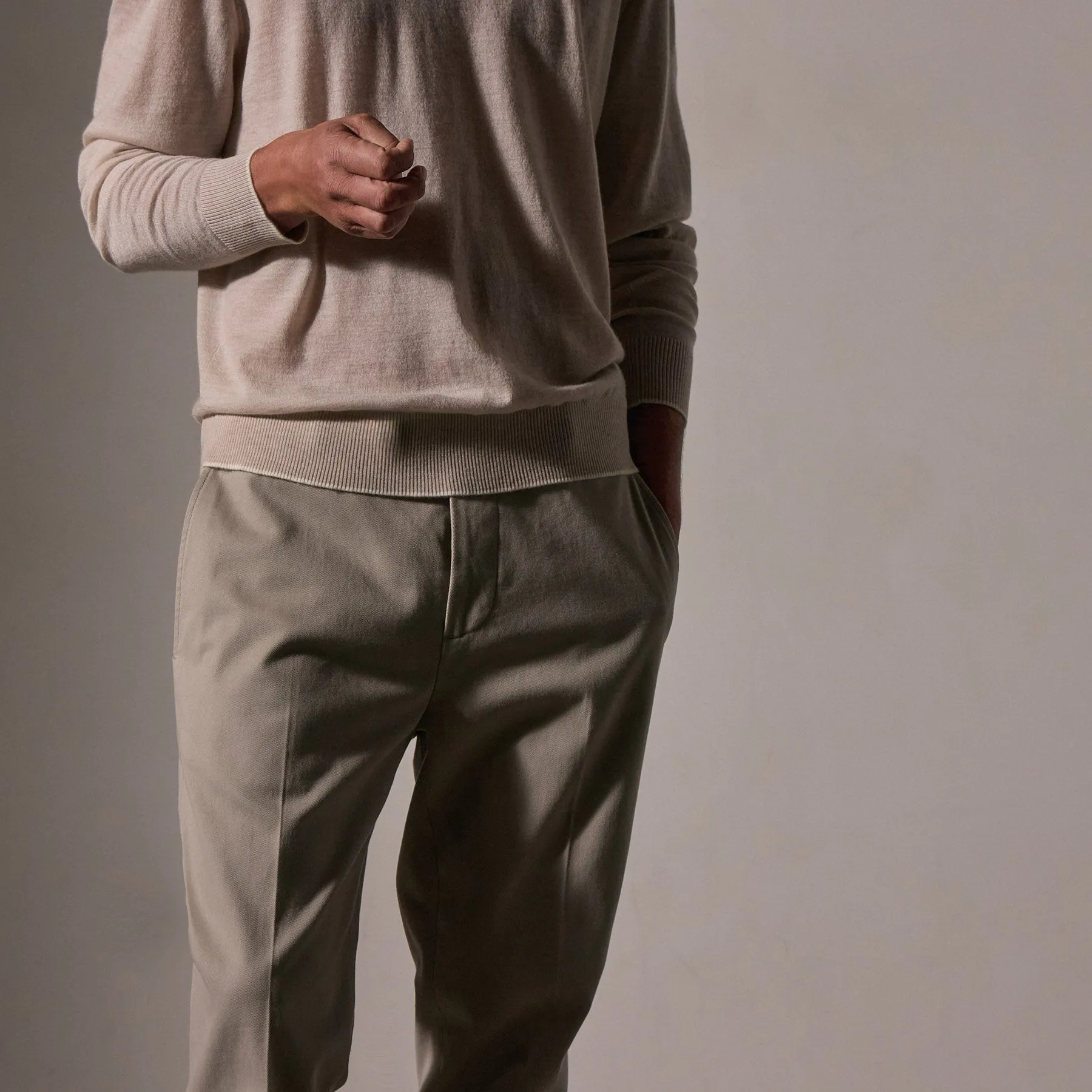 Cashmere Touch Twill Trouser - Light Tan