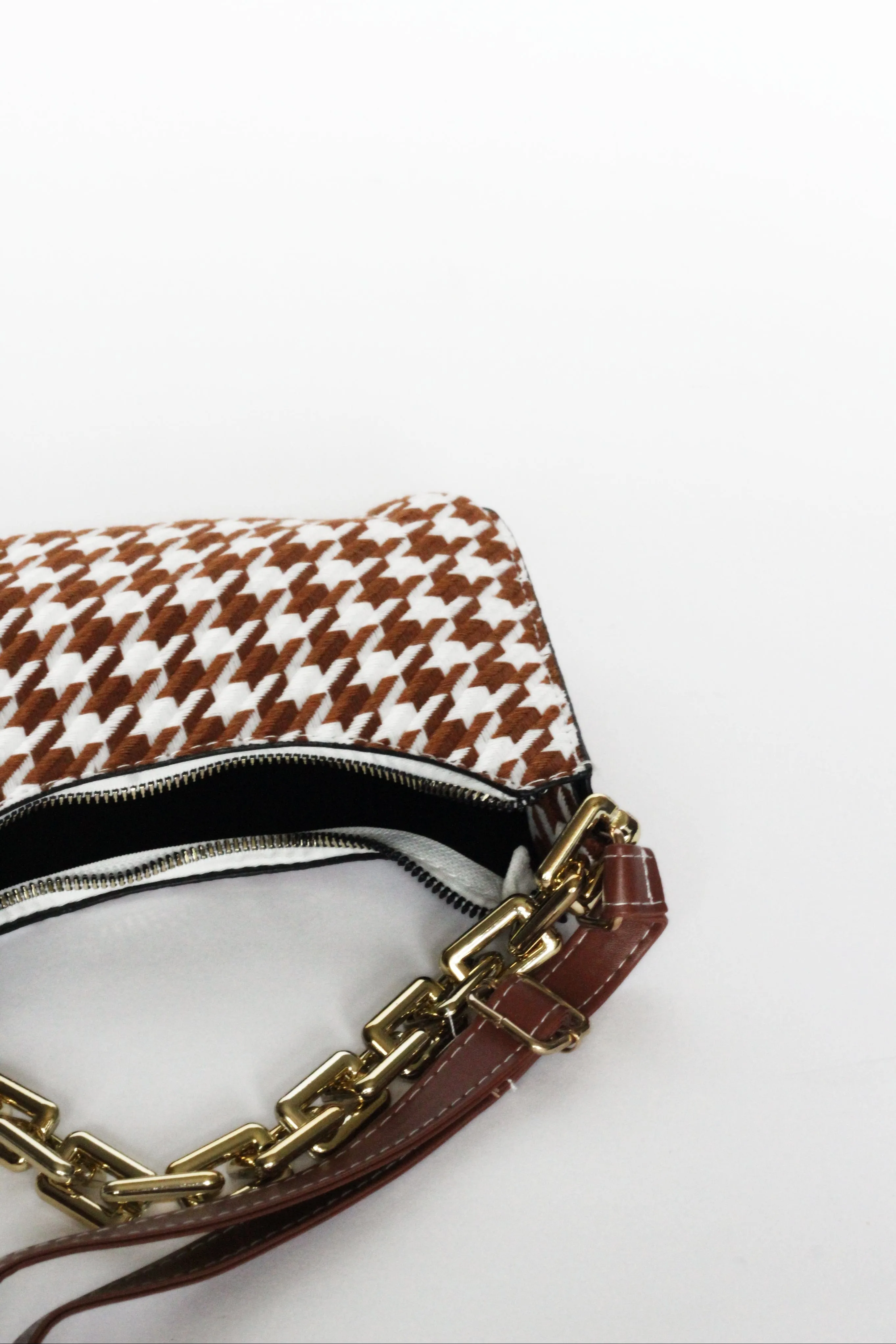 Cassia Houndstooth Mini Shoulder Bag | Tan