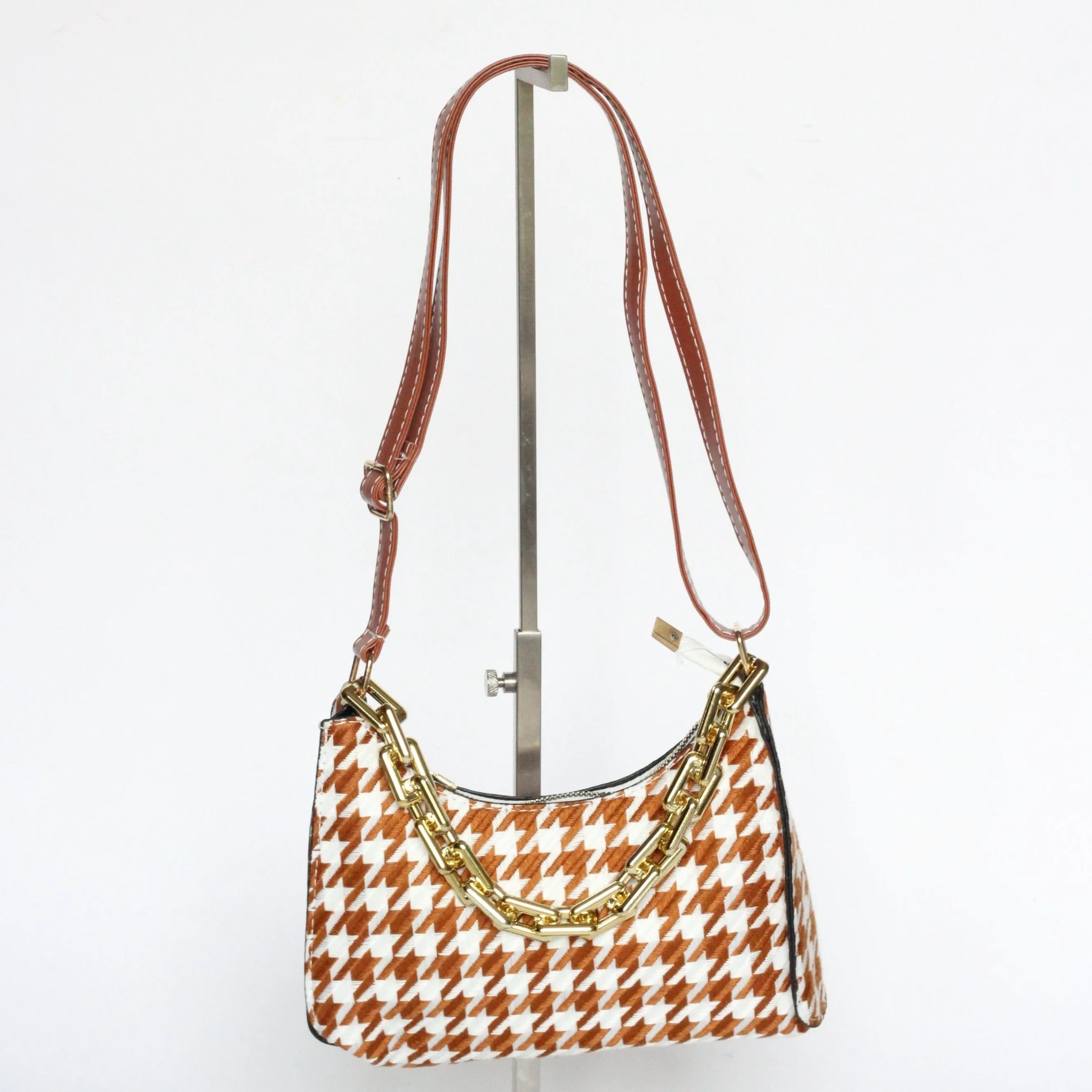 Cassia Houndstooth Mini Shoulder Bag | Tan