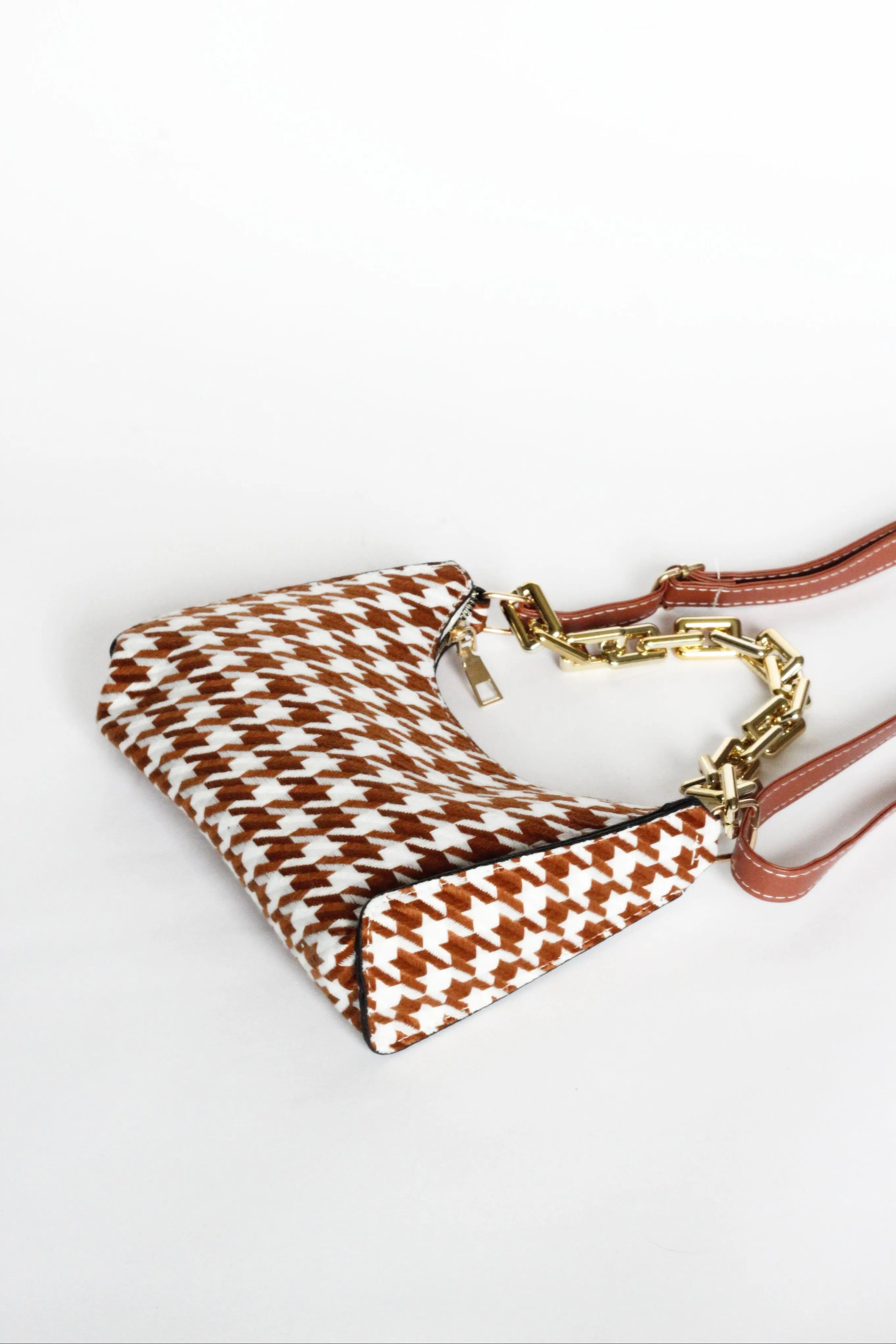 Cassia Houndstooth Mini Shoulder Bag | Tan