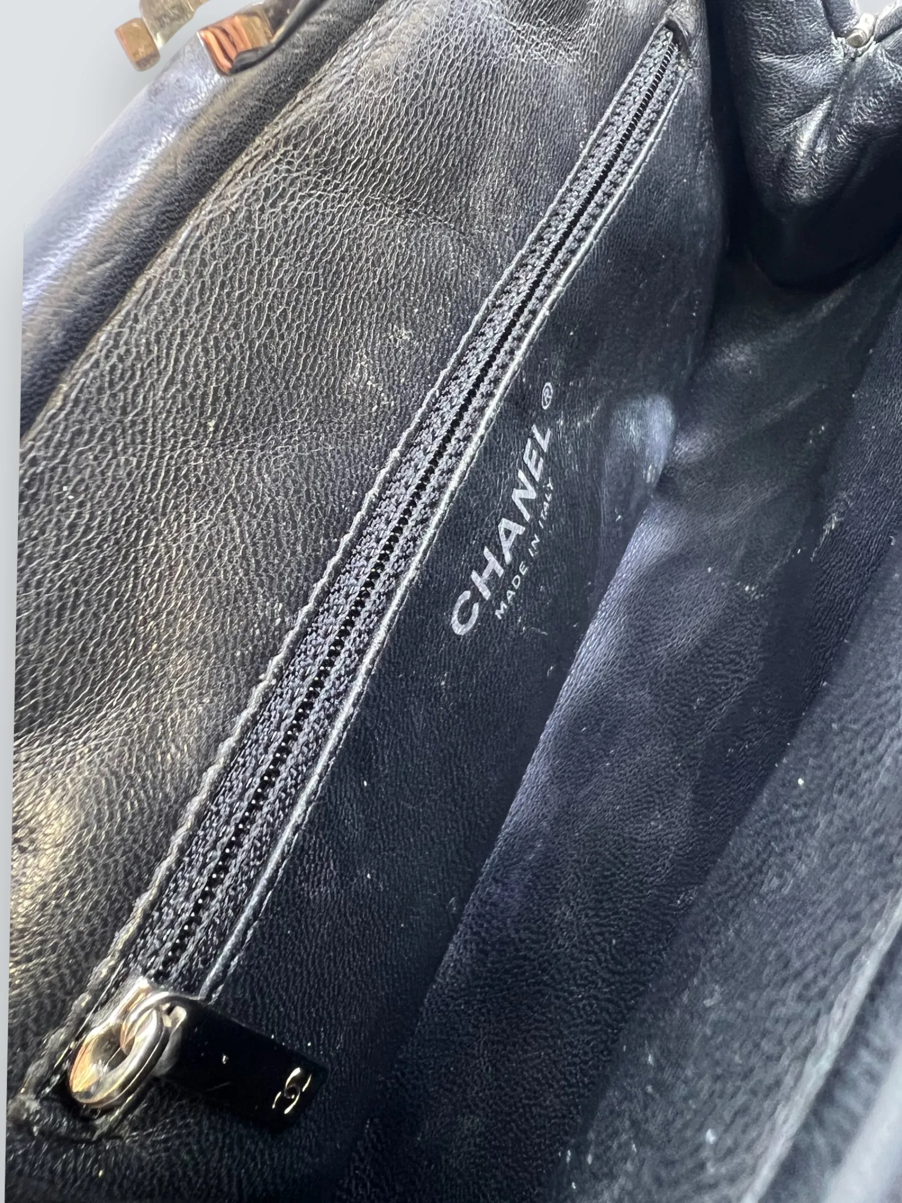 Chanel Black Lambskin Leather Quilted Clutch