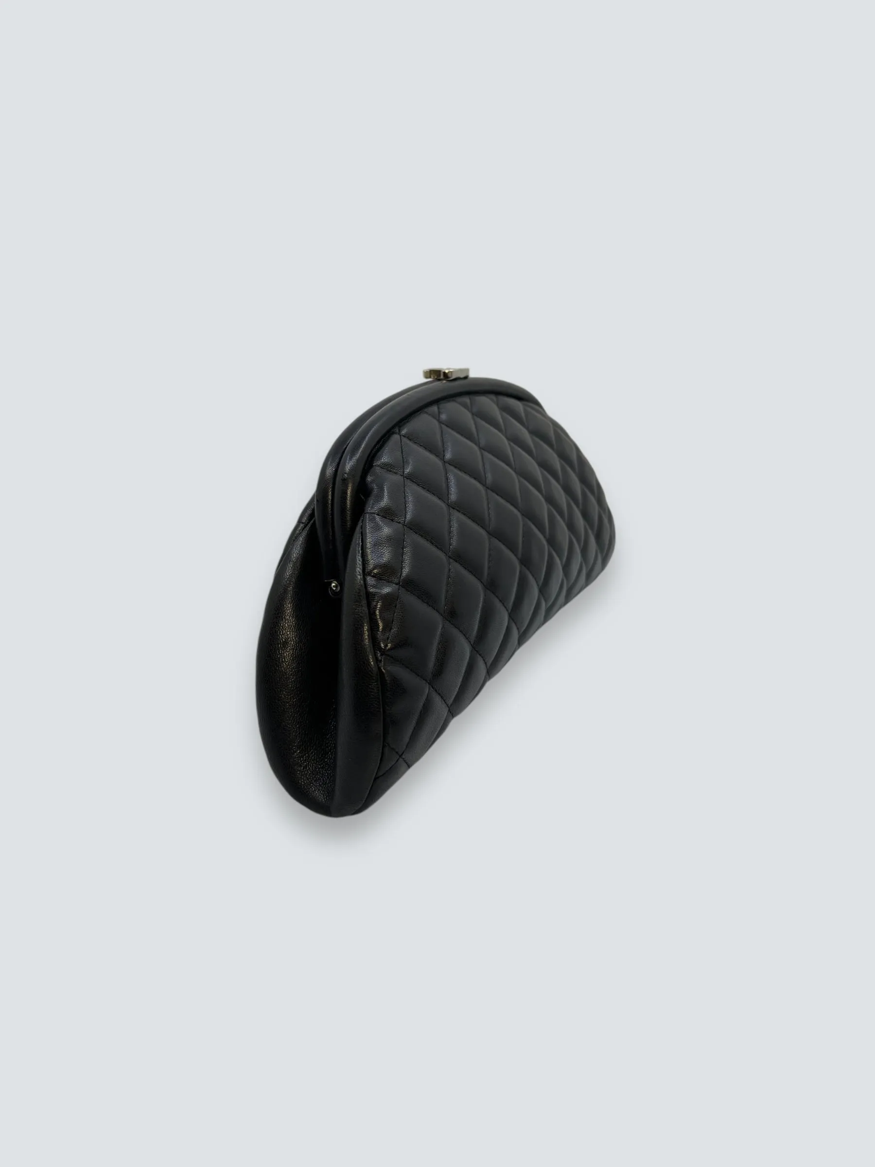 Chanel Black Lambskin Leather Quilted Clutch