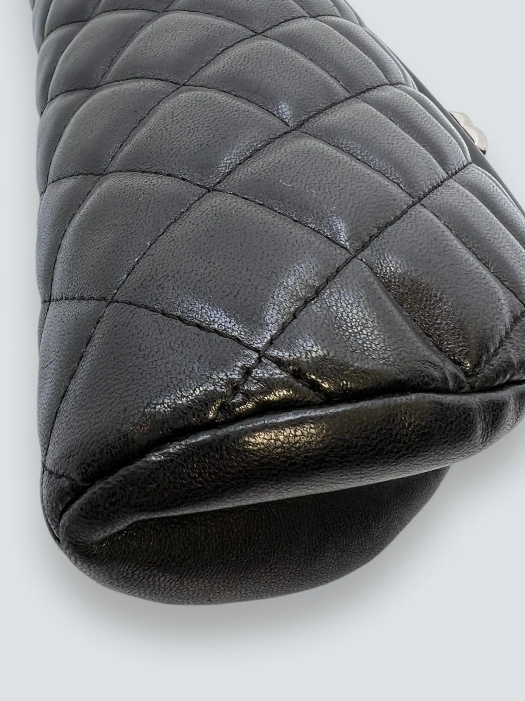 Chanel Black Lambskin Leather Quilted Clutch