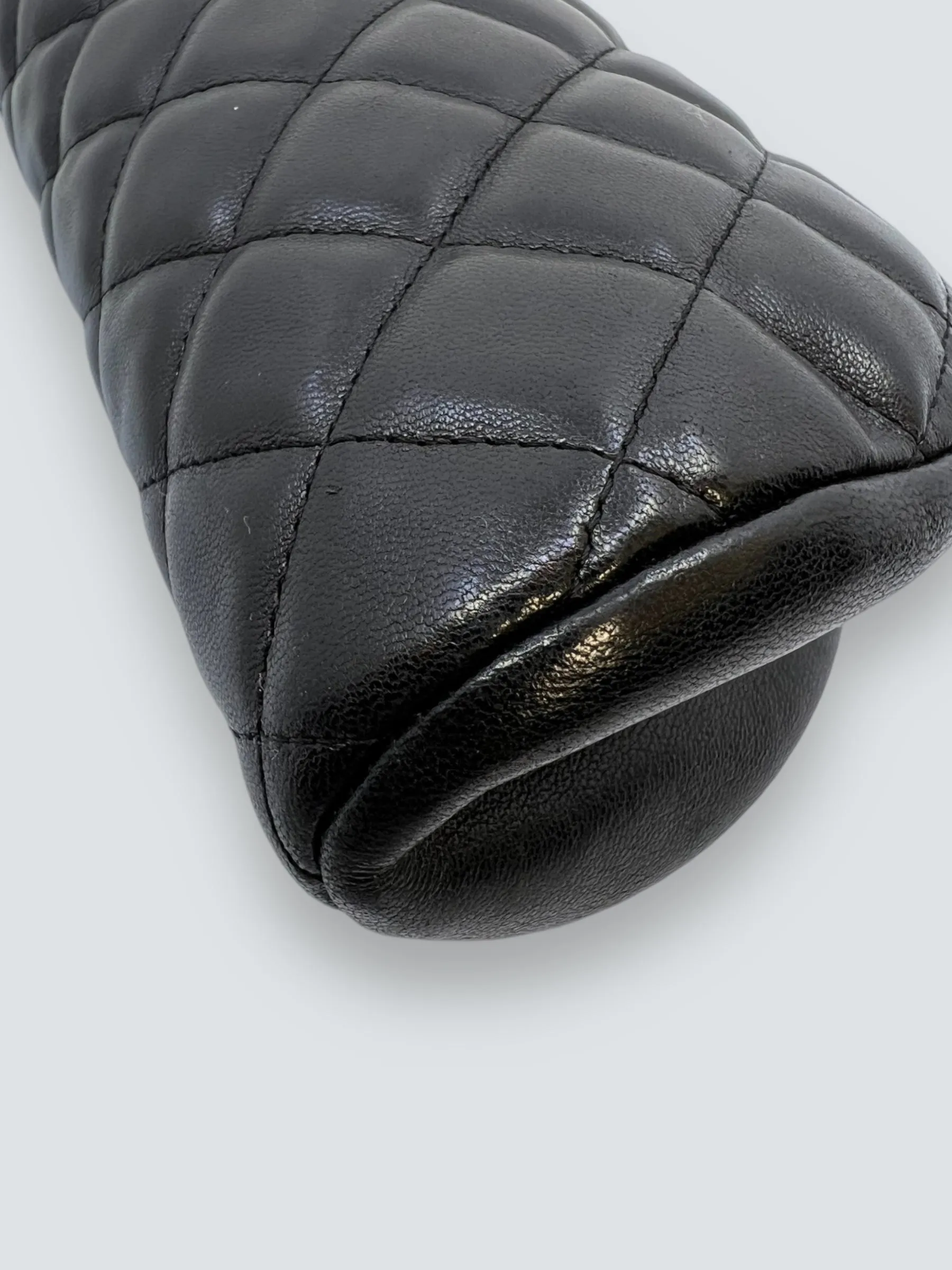 Chanel Black Lambskin Leather Quilted Clutch