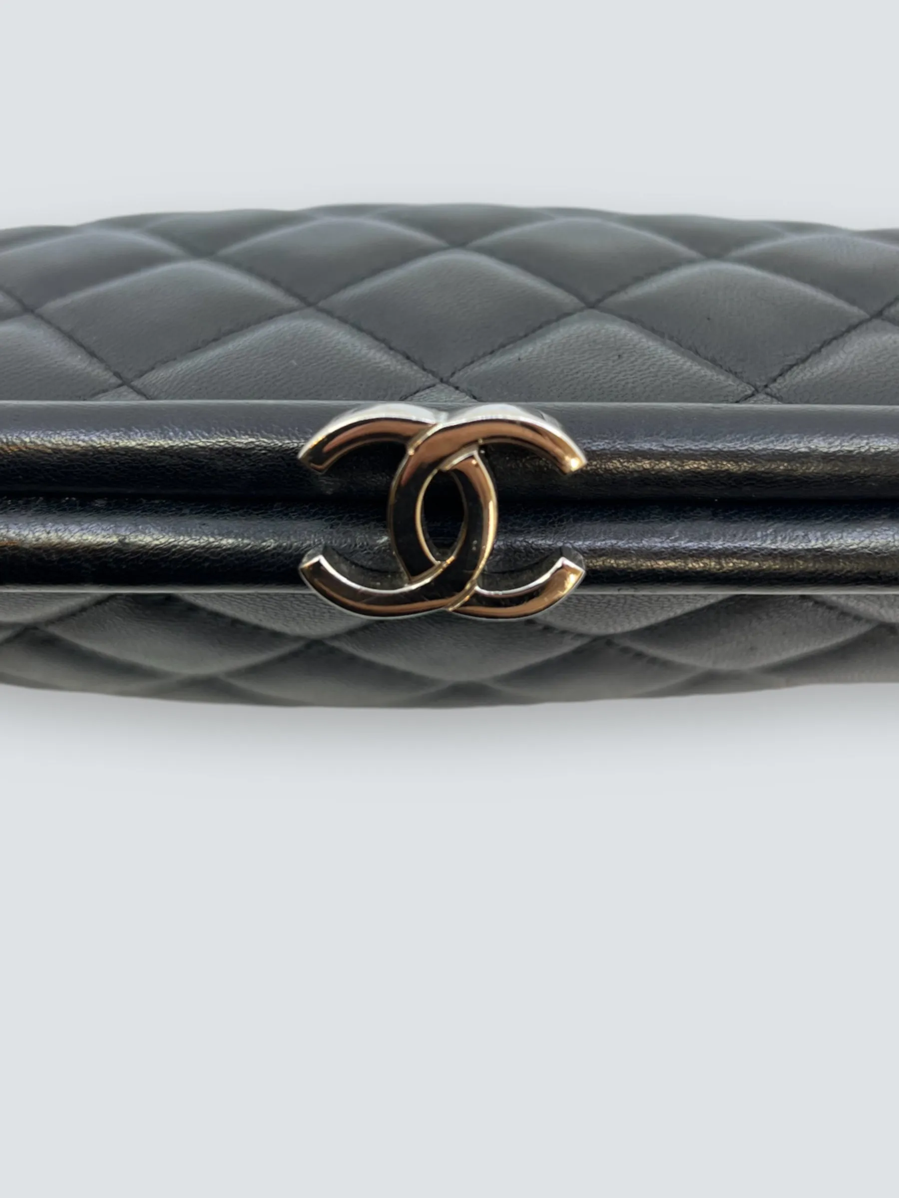 Chanel Black Lambskin Leather Quilted Clutch