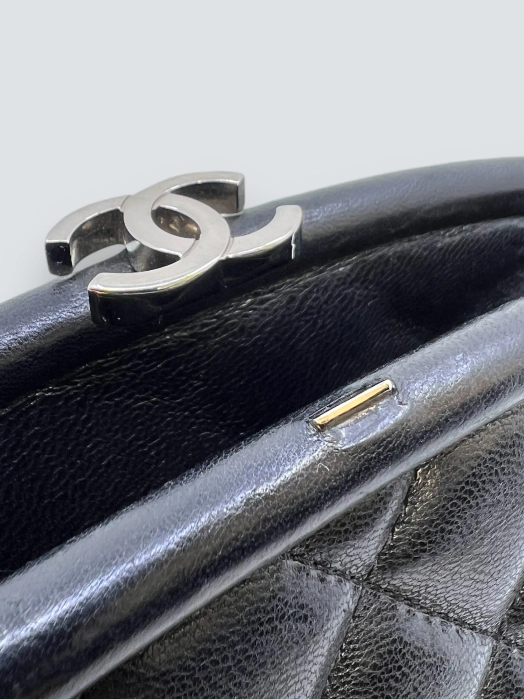 Chanel Black Lambskin Leather Quilted Clutch
