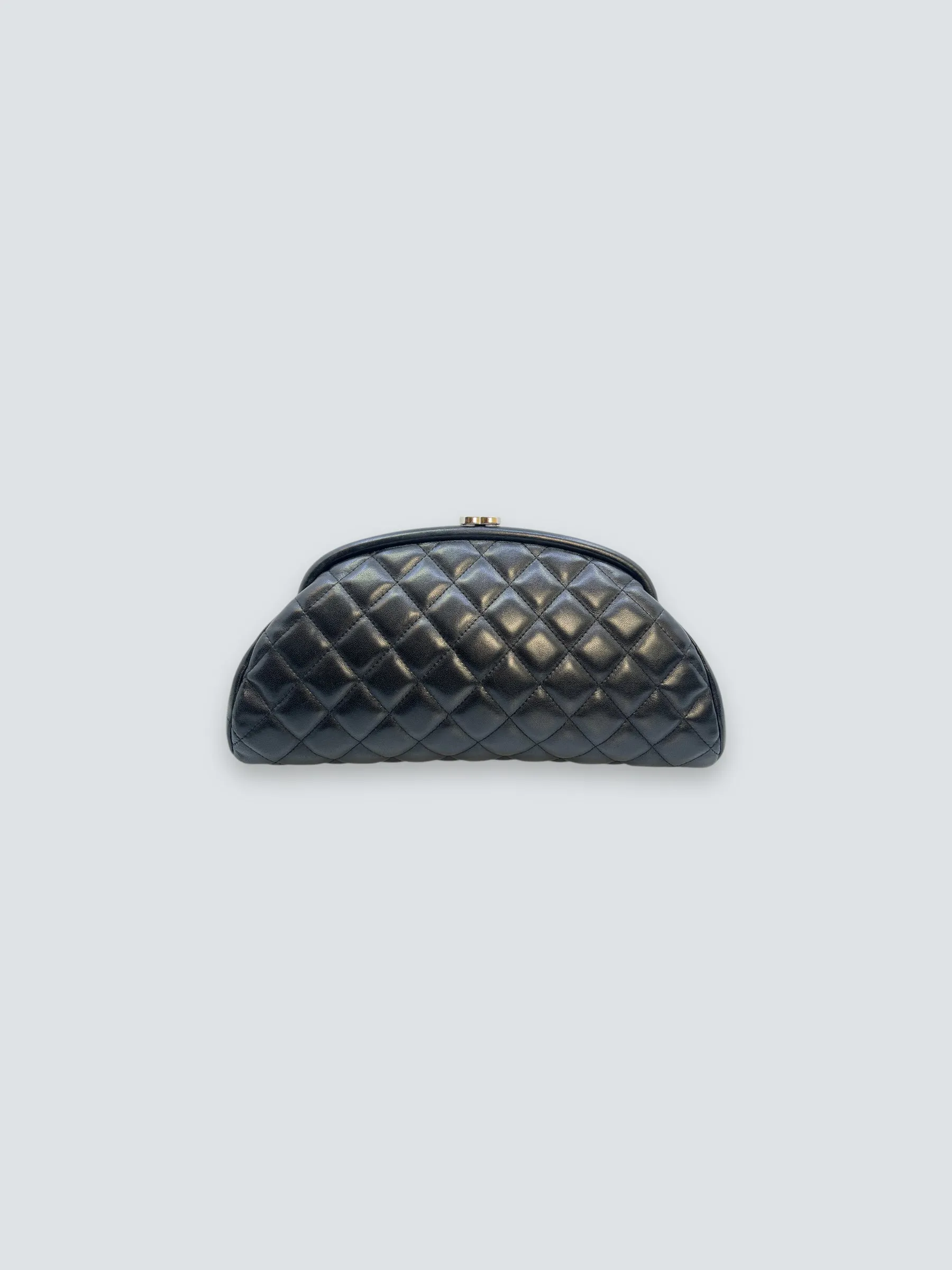Chanel Black Lambskin Leather Quilted Clutch