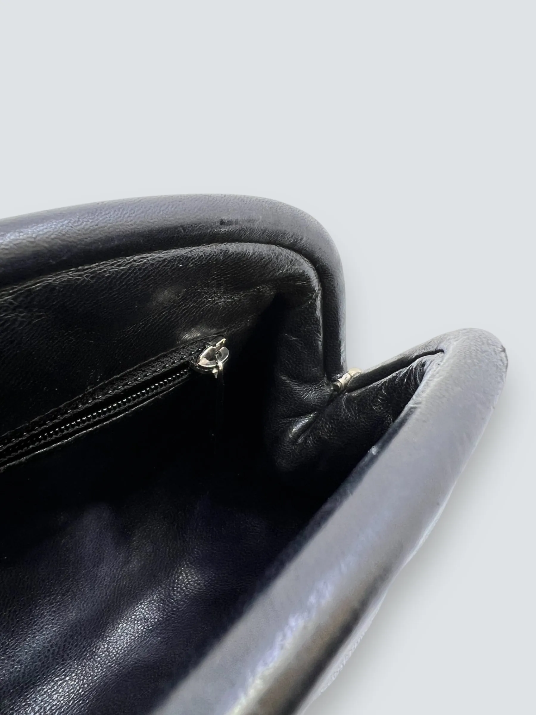 Chanel Black Lambskin Leather Quilted Clutch