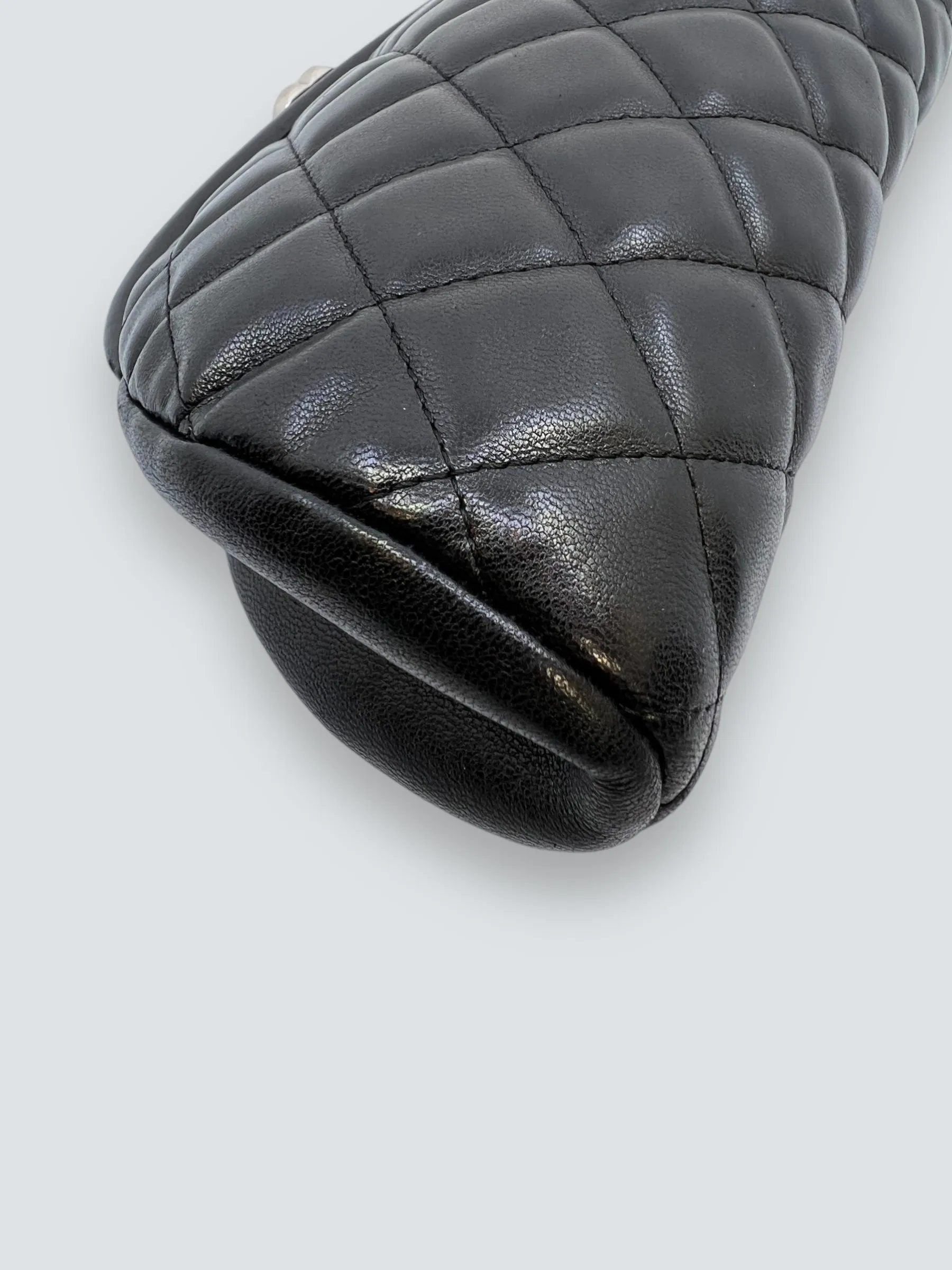 Chanel Black Lambskin Leather Quilted Clutch