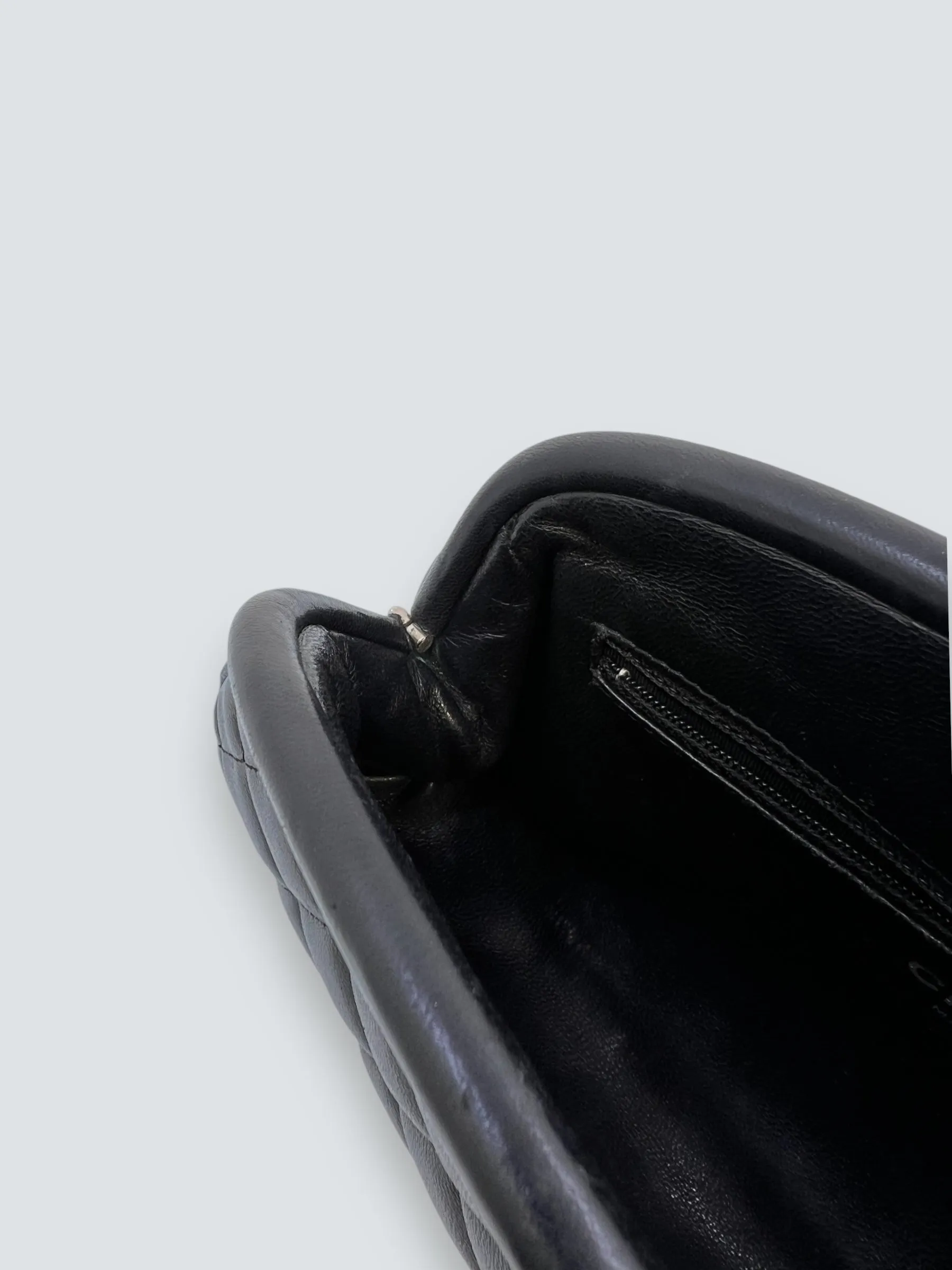 Chanel Black Lambskin Leather Quilted Clutch