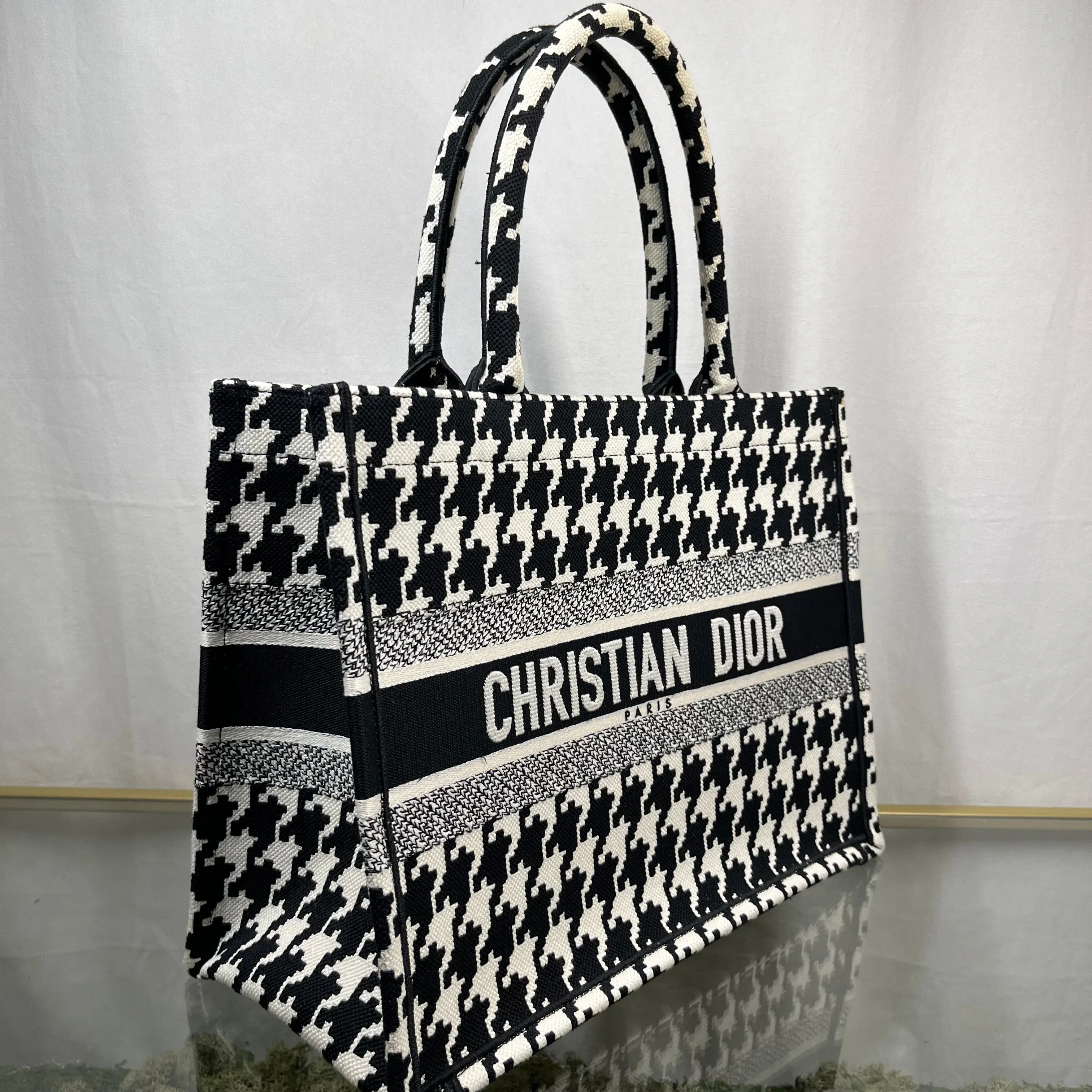 CHRISTIAN DIOR Macro Houndstooth Medium Book Tote