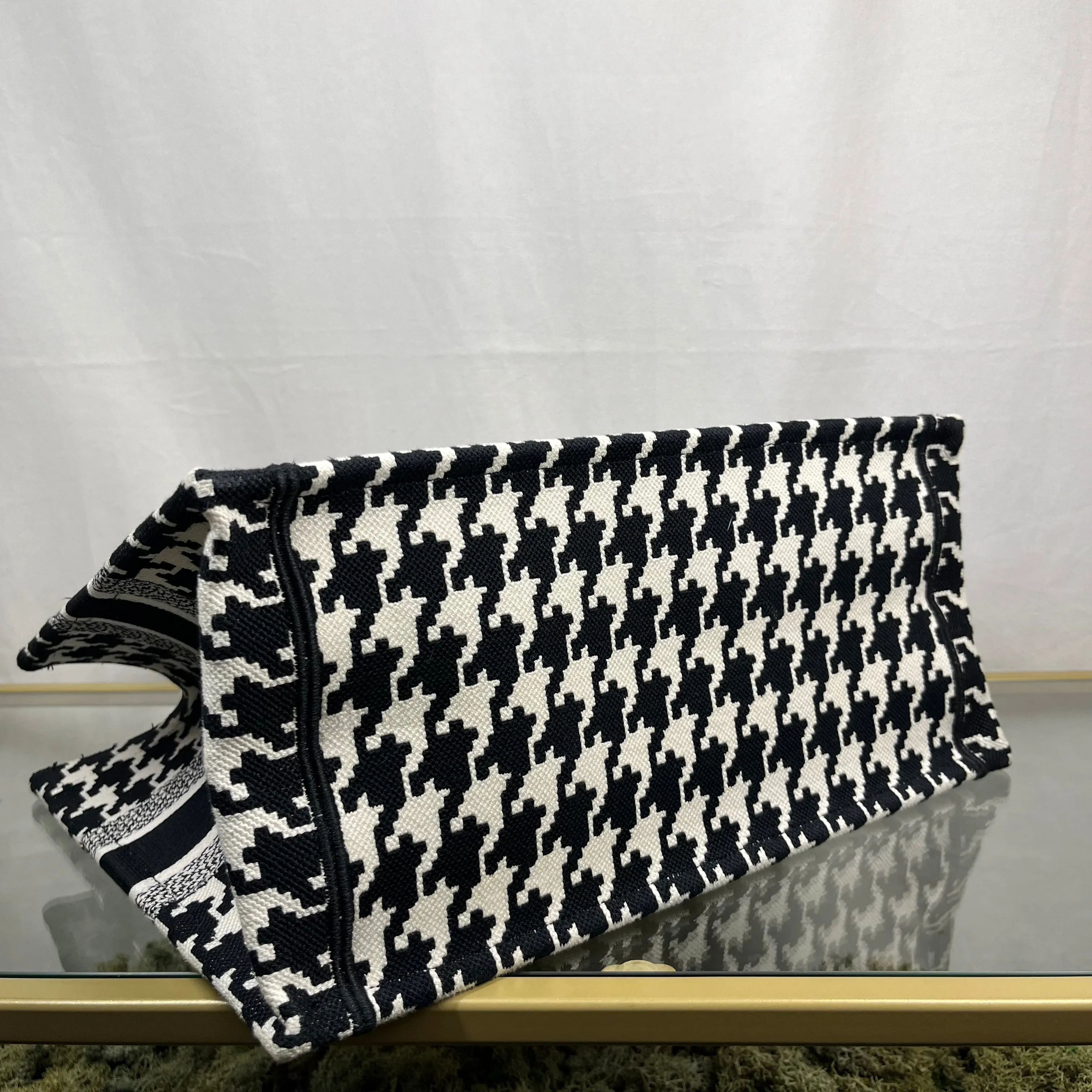 CHRISTIAN DIOR Macro Houndstooth Medium Book Tote