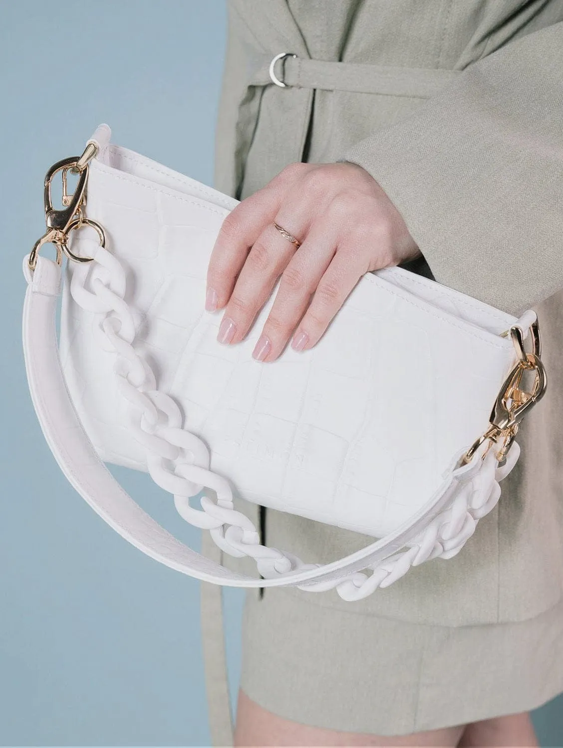 Corn Leather Vegan Baguette Bag | White Croco