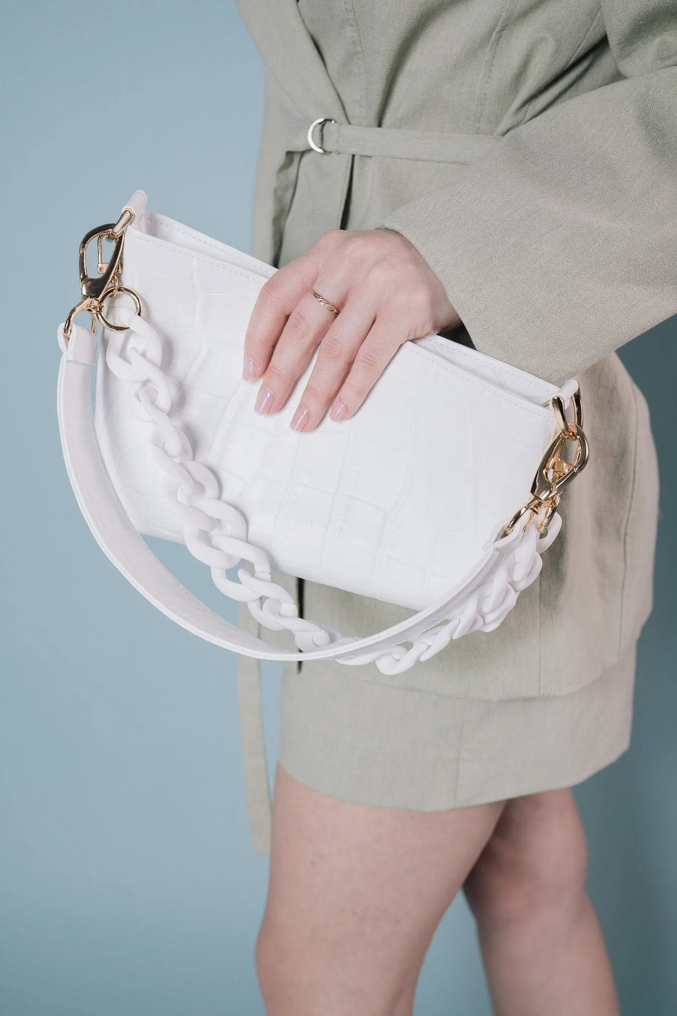 Corn Leather Vegan Baguette Bag | White Croco