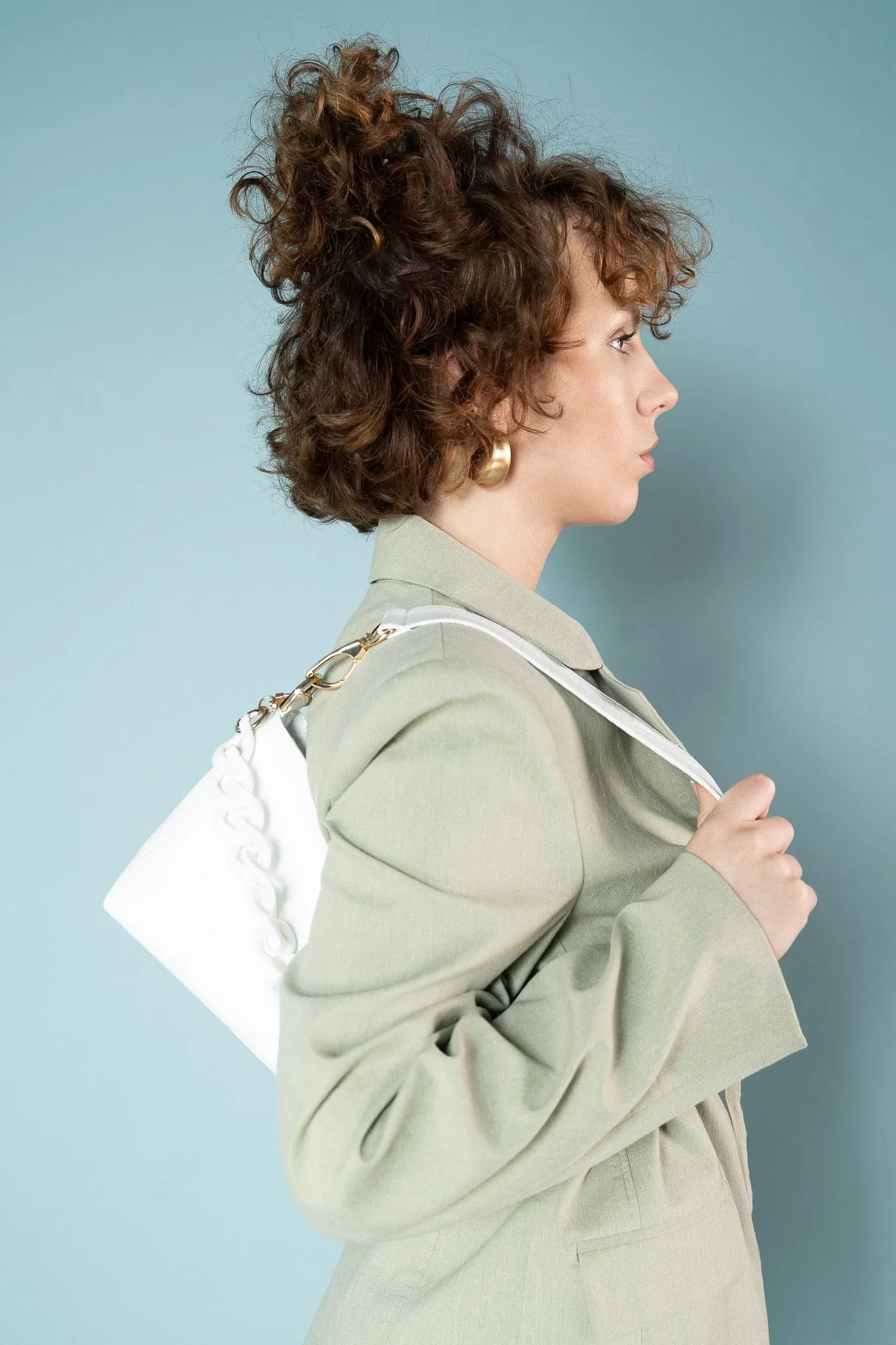 Corn Leather Vegan Baguette Bag | White Croco