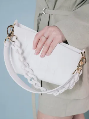 Corn Leather Vegan Baguette Bag | White Croco