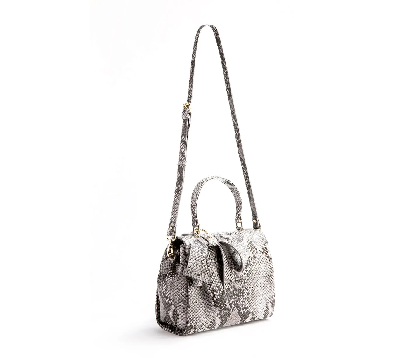 Cottontail Vegan Leather Handbag | Black/White Snake