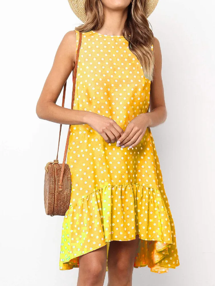 Daily Casual Polka Dot Print Sleeveless Loose Women Midi Dress