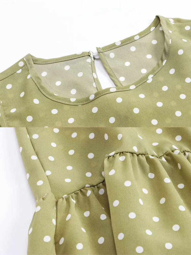 Daily Casual Polka Dot Print Sleeveless Loose Women Midi Dress