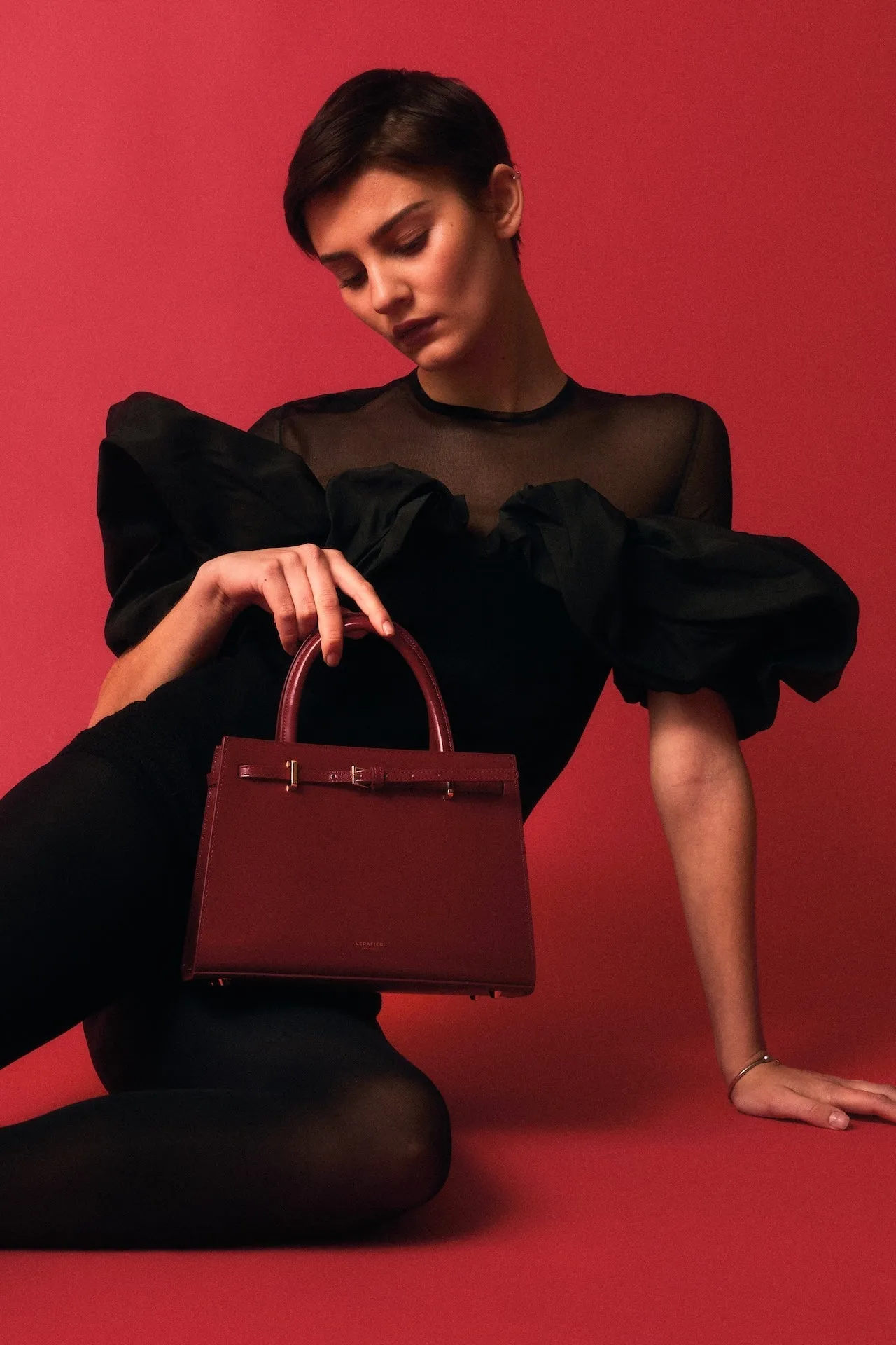 Dark Cherry Book Leather Tote Bag 25(Low Stock)