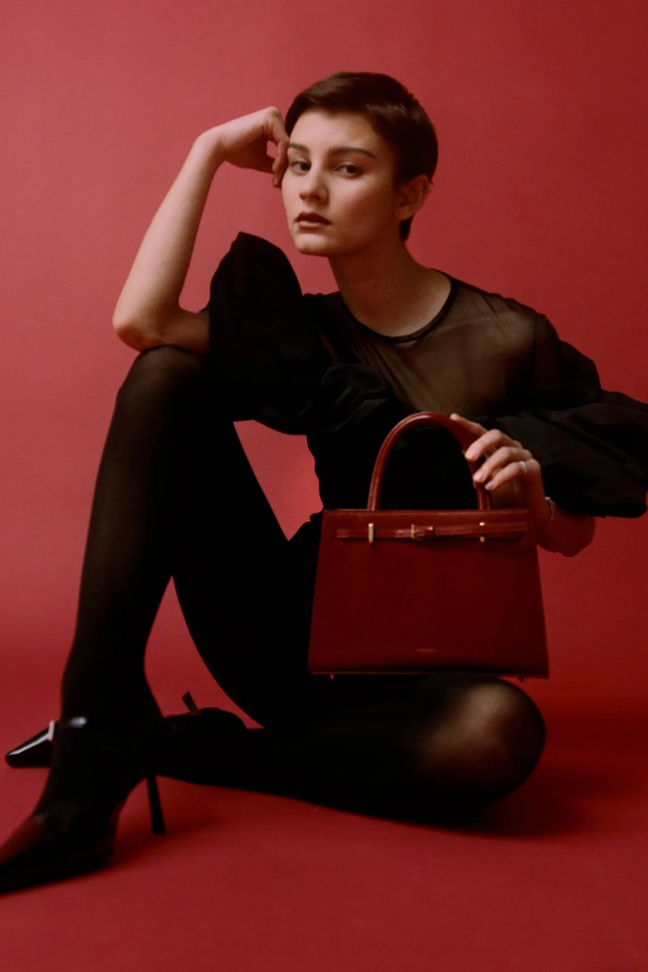 Dark Cherry Book Leather Tote Bag 25(Low Stock)