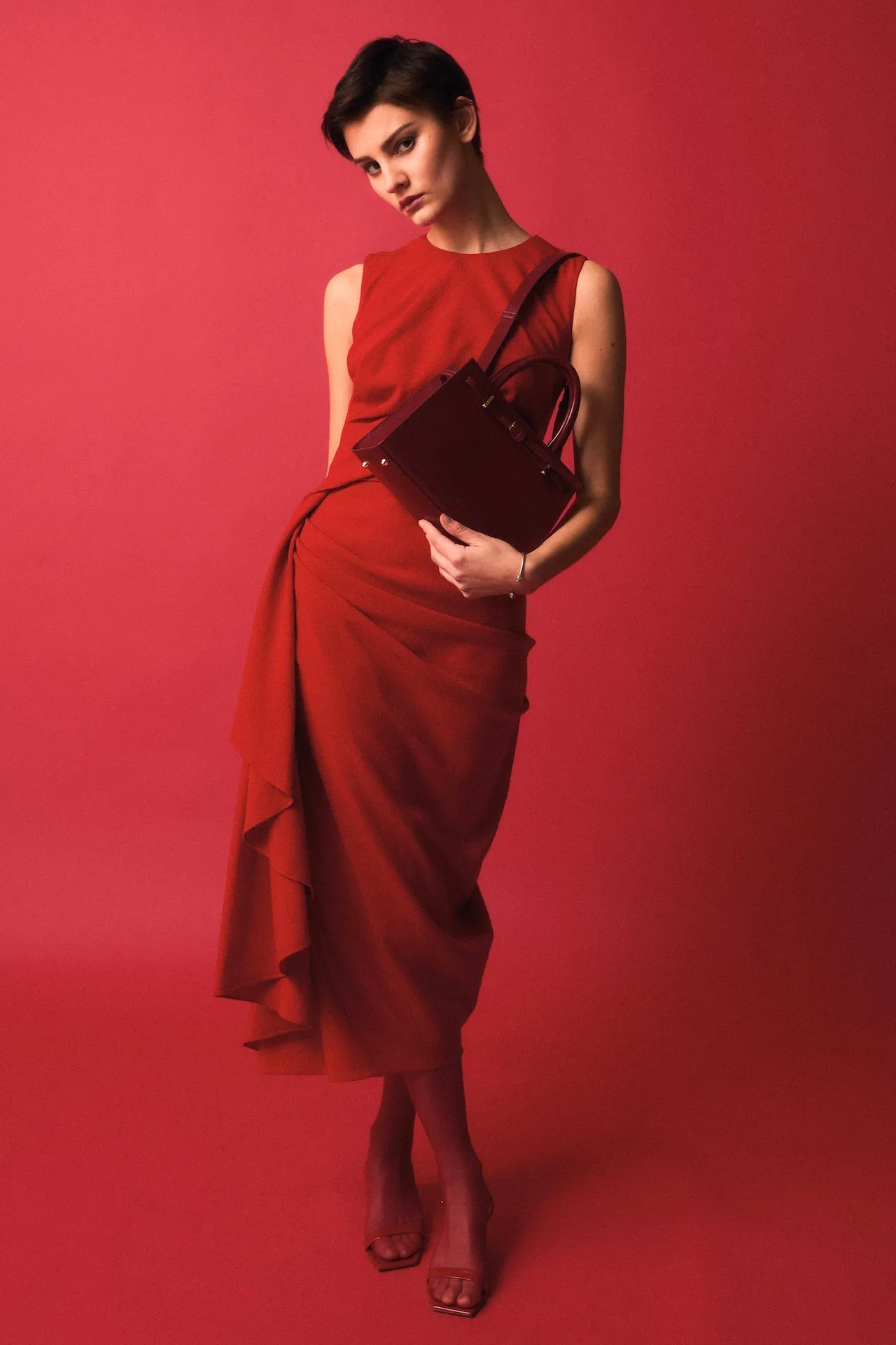 Dark Cherry Book Leather Tote Bag 25(Low Stock)