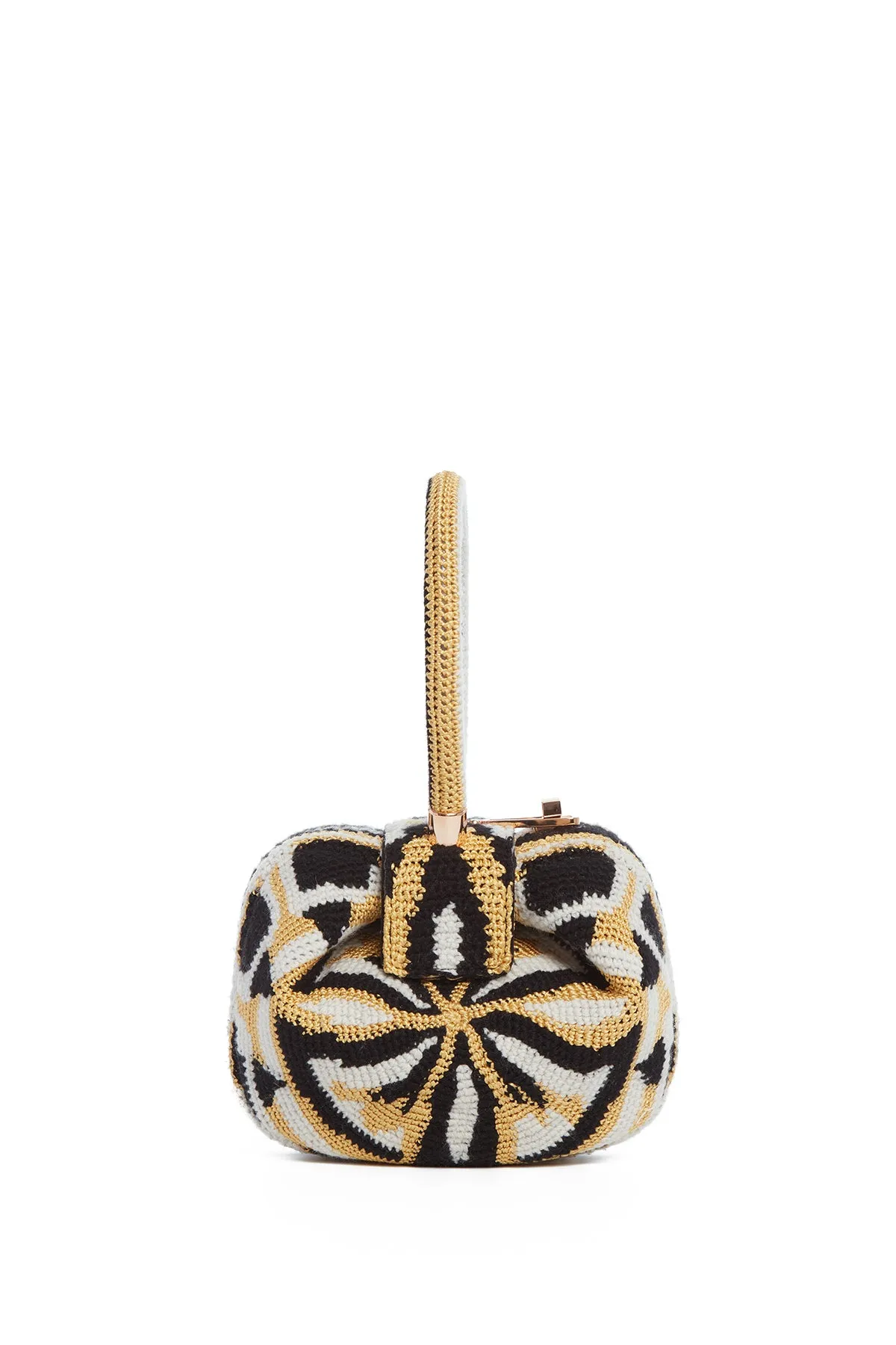 Demi Bag in Gold. Black & Ivory Crochet
