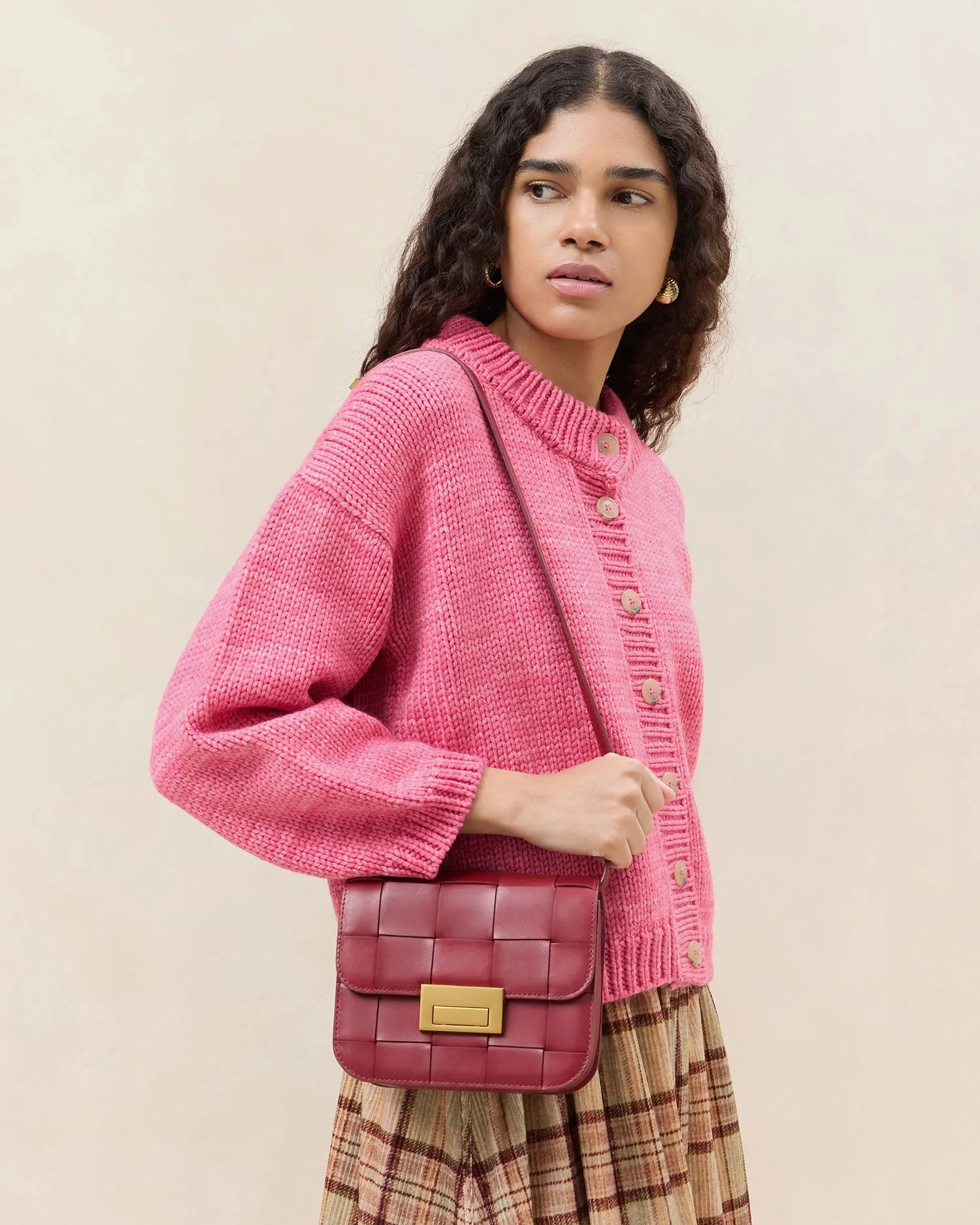 Desi Wine Woven Leather Crossbody