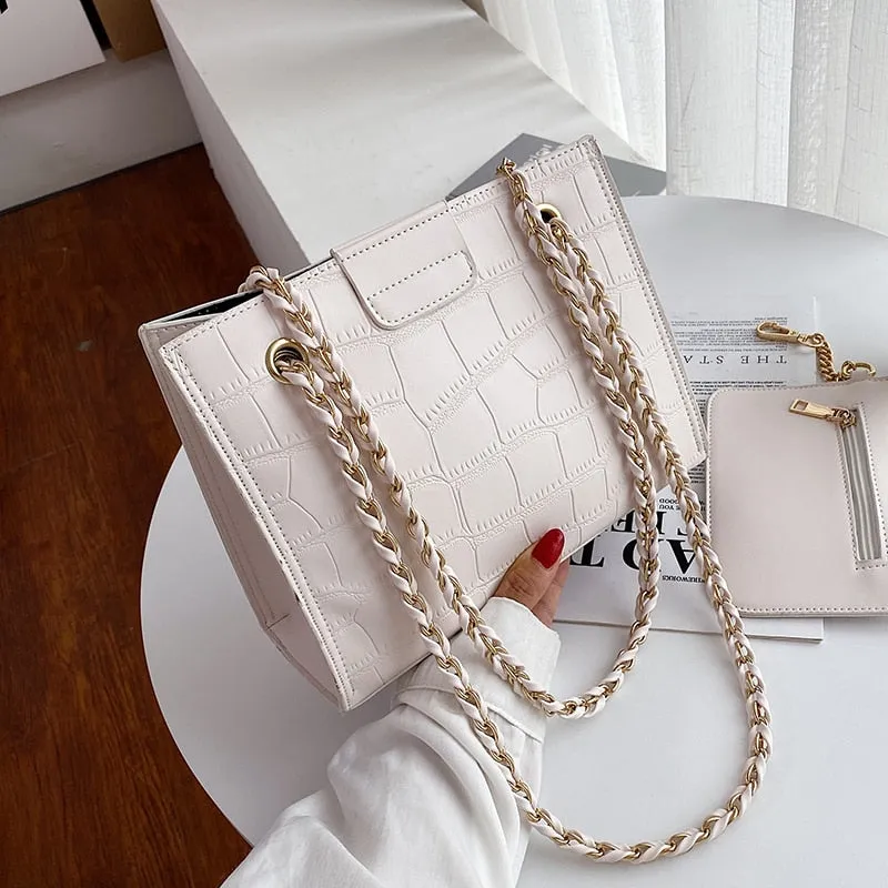 Faux Leather Cross Bags Set For Women Solid Color Shoulder Handbags