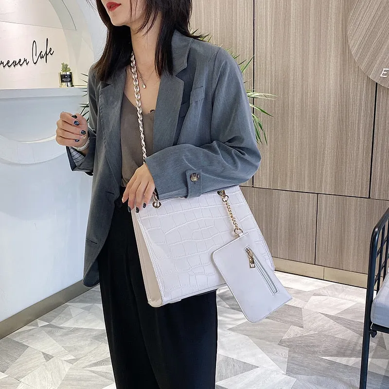Faux Leather Cross Bags Set For Women Solid Color Shoulder Handbags