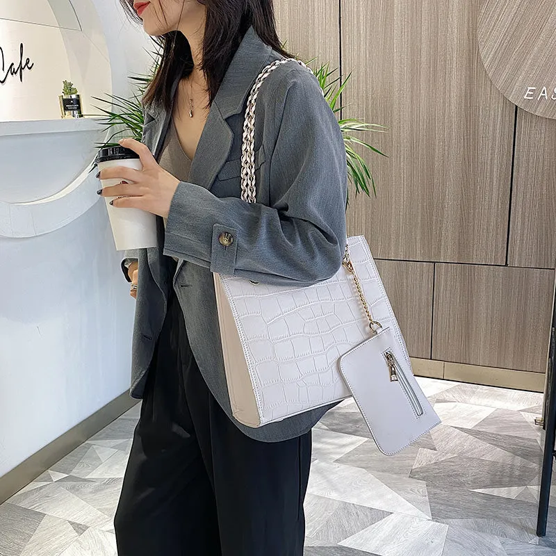 Faux Leather Cross Bags Set For Women Solid Color Shoulder Handbags