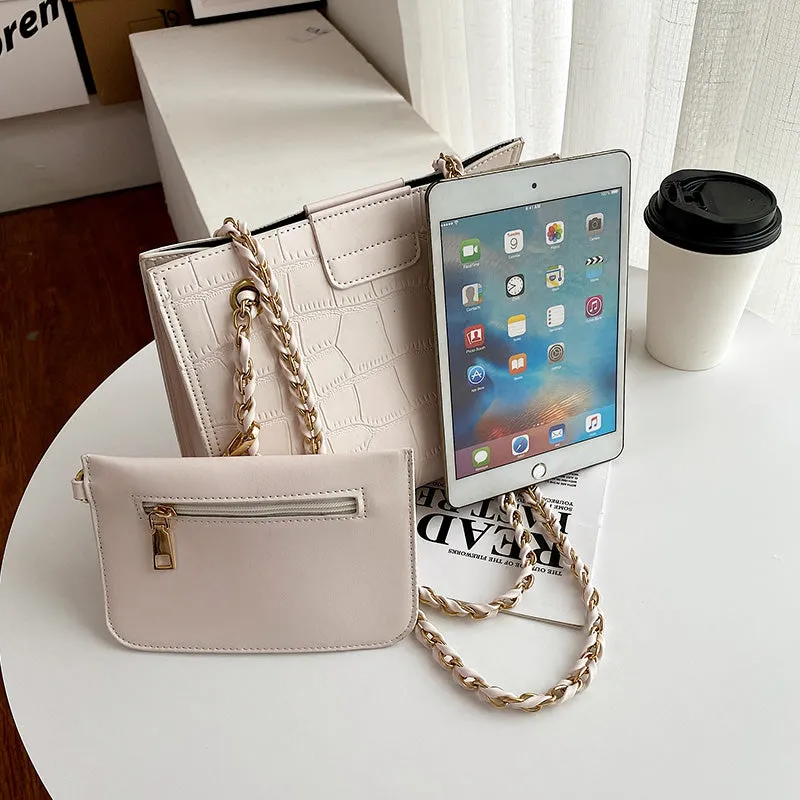 Faux Leather Cross Bags Set For Women Solid Color Shoulder Handbags