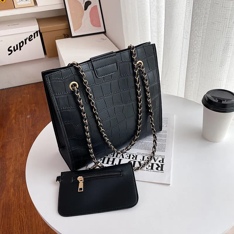 Faux Leather Cross Bags Set For Women Solid Color Shoulder Handbags