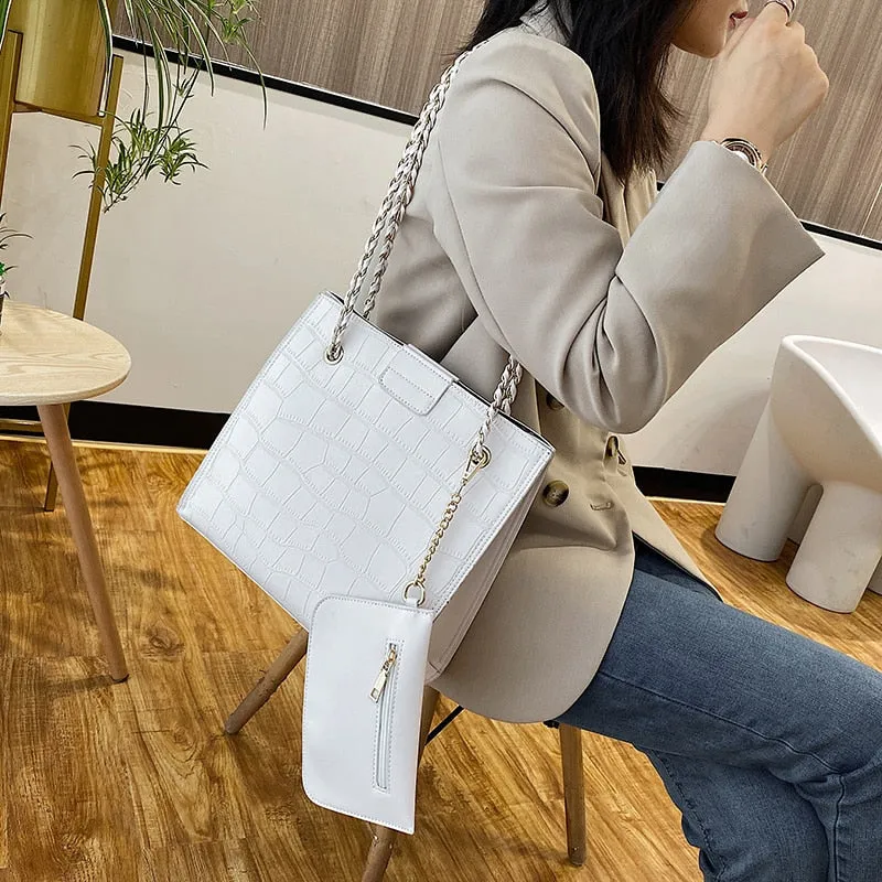 Faux Leather Cross Bags Set For Women Solid Color Shoulder Handbags