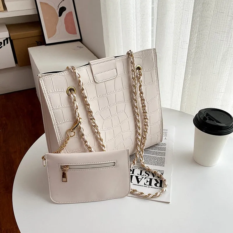 Faux Leather Cross Bags Set For Women Solid Color Shoulder Handbags