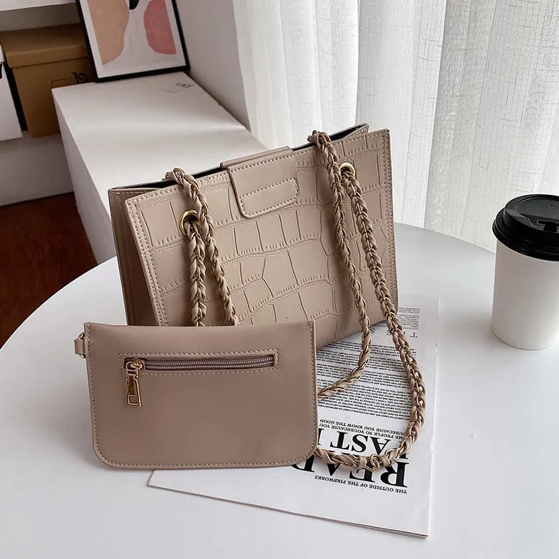 Faux Leather Cross Bags Set For Women Solid Color Shoulder Handbags