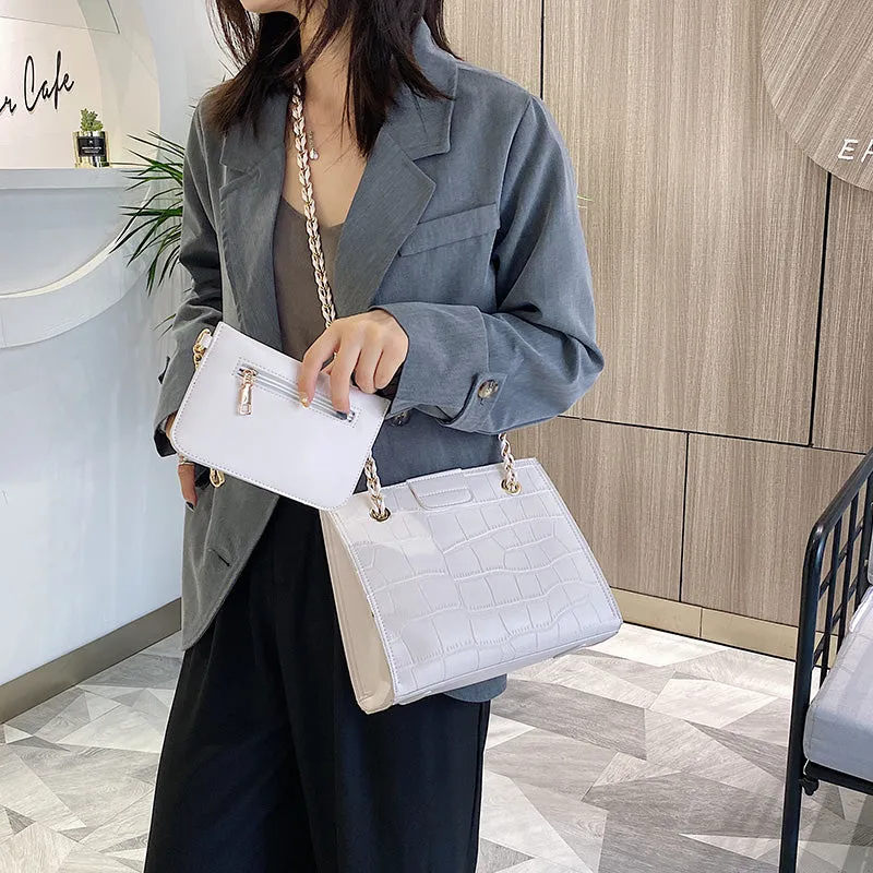 Faux Leather Cross Bags Set For Women Solid Color Shoulder Handbags